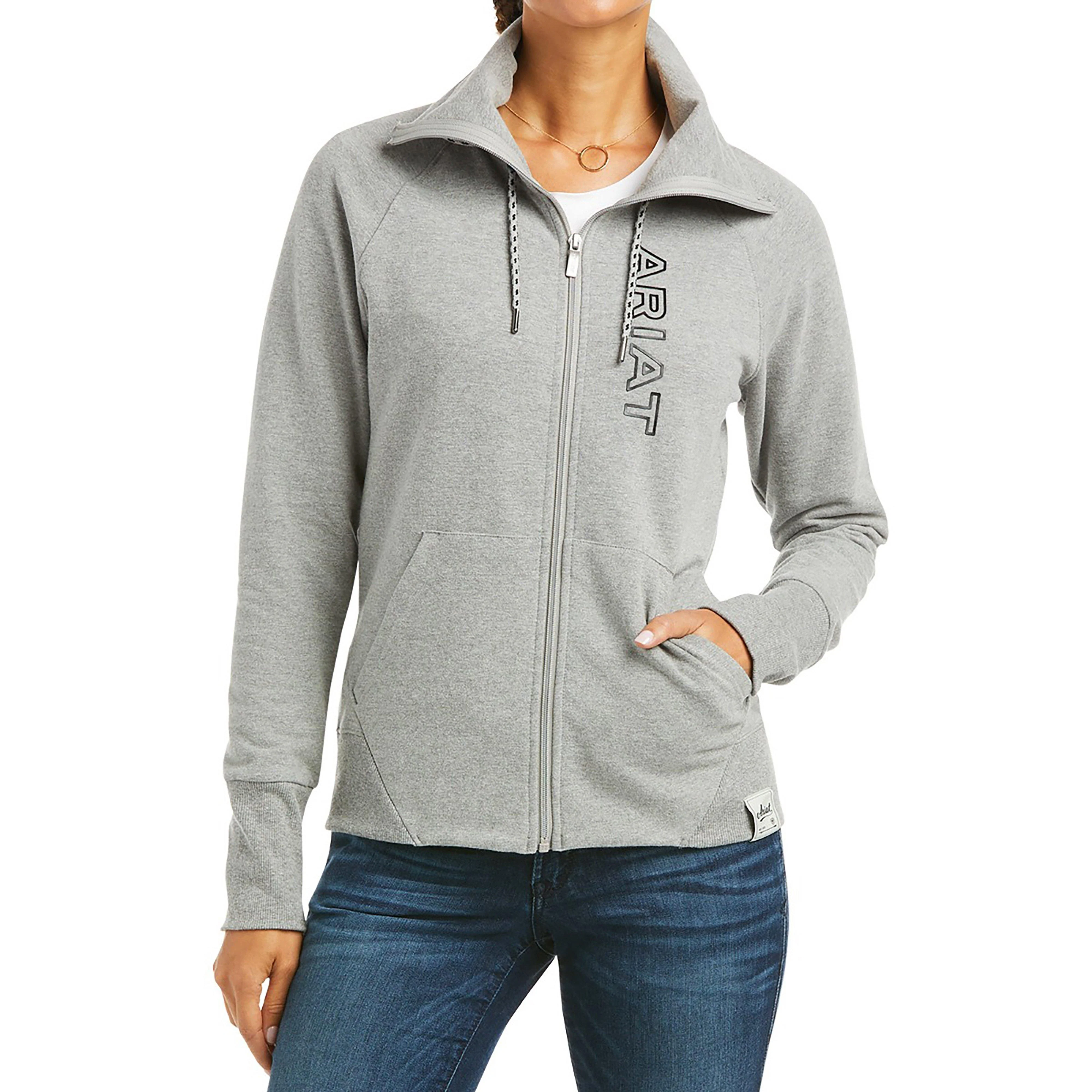 Ladies Team Logo Full Zip Sweatshirt Heather Grey - Image 3