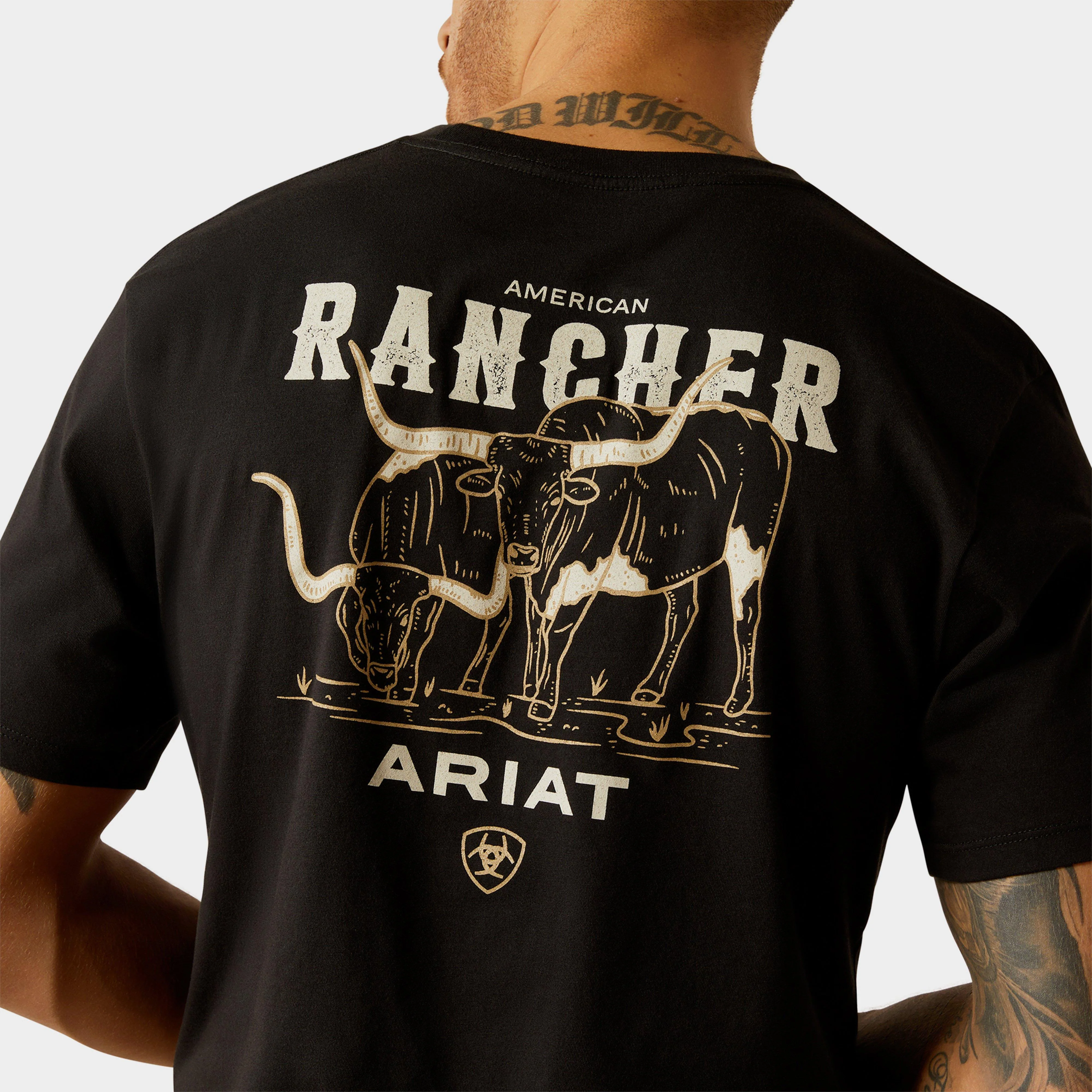 Mens American Rancher Graphic T-Shirt Black - Image 4
