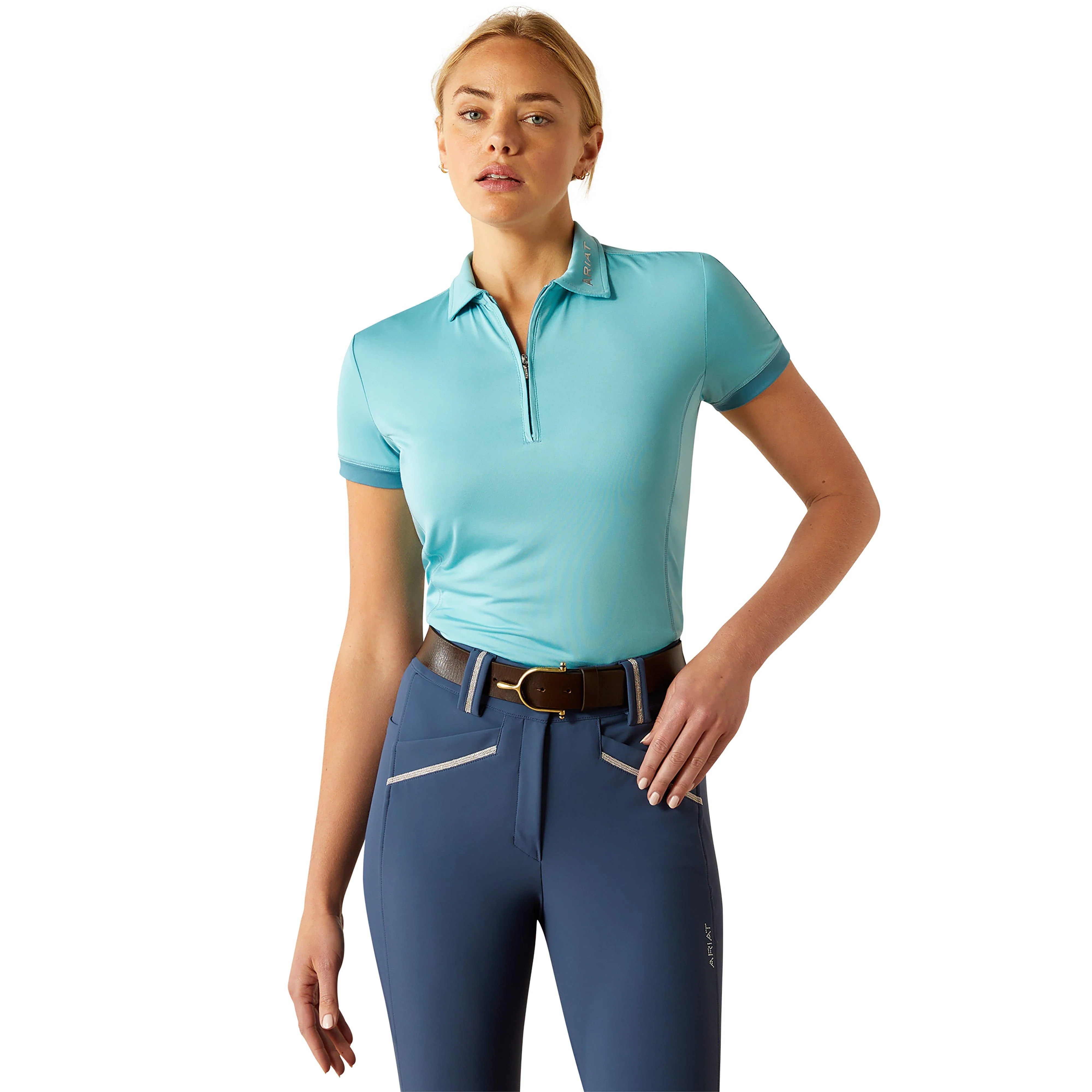 Womens Bandera 1/4 Zip Short Sleeved Polo Shirt Aqua - Image 5