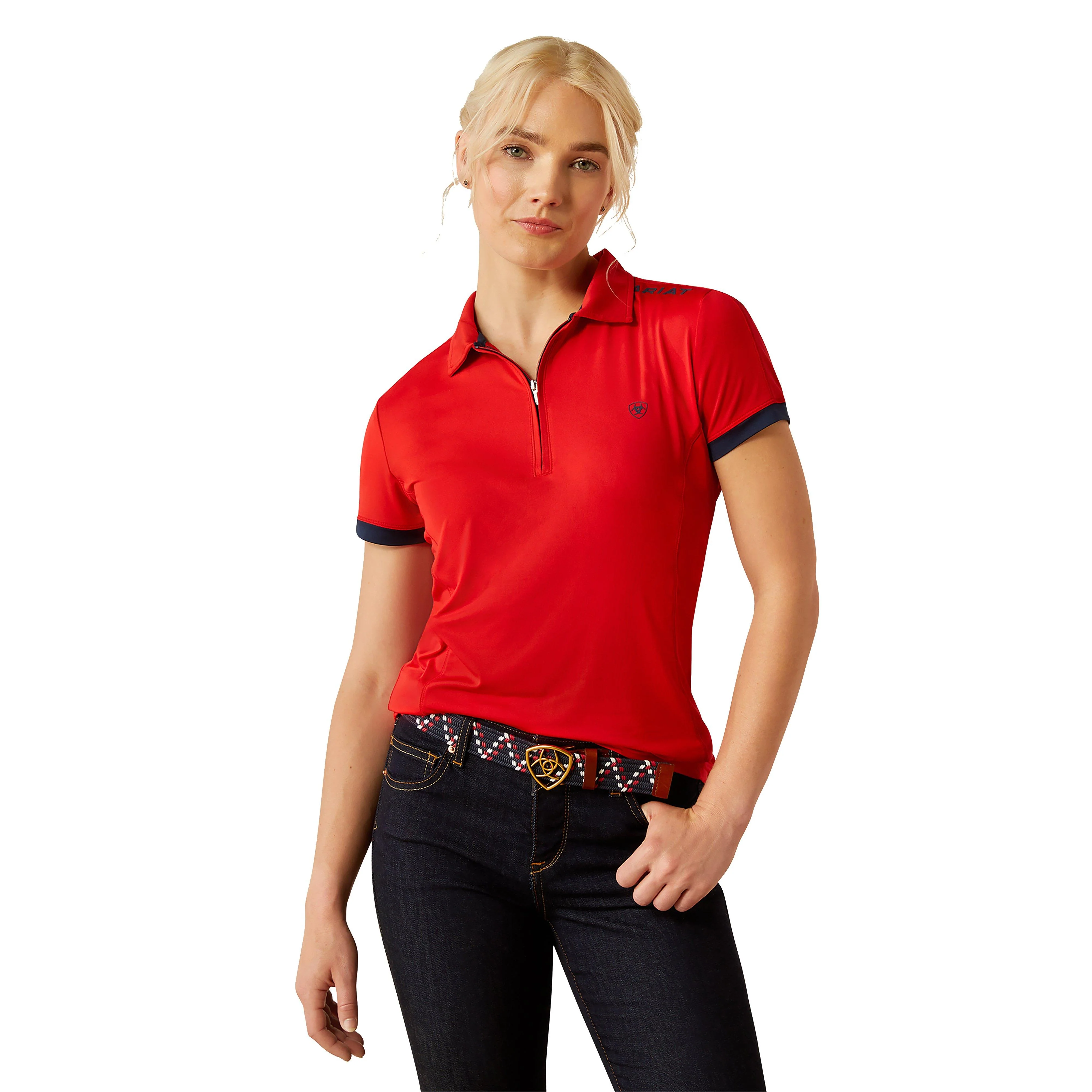 Womens Bandera 1/4 Zip Short Sleeved Polo Shirt Weg Red - Image 5