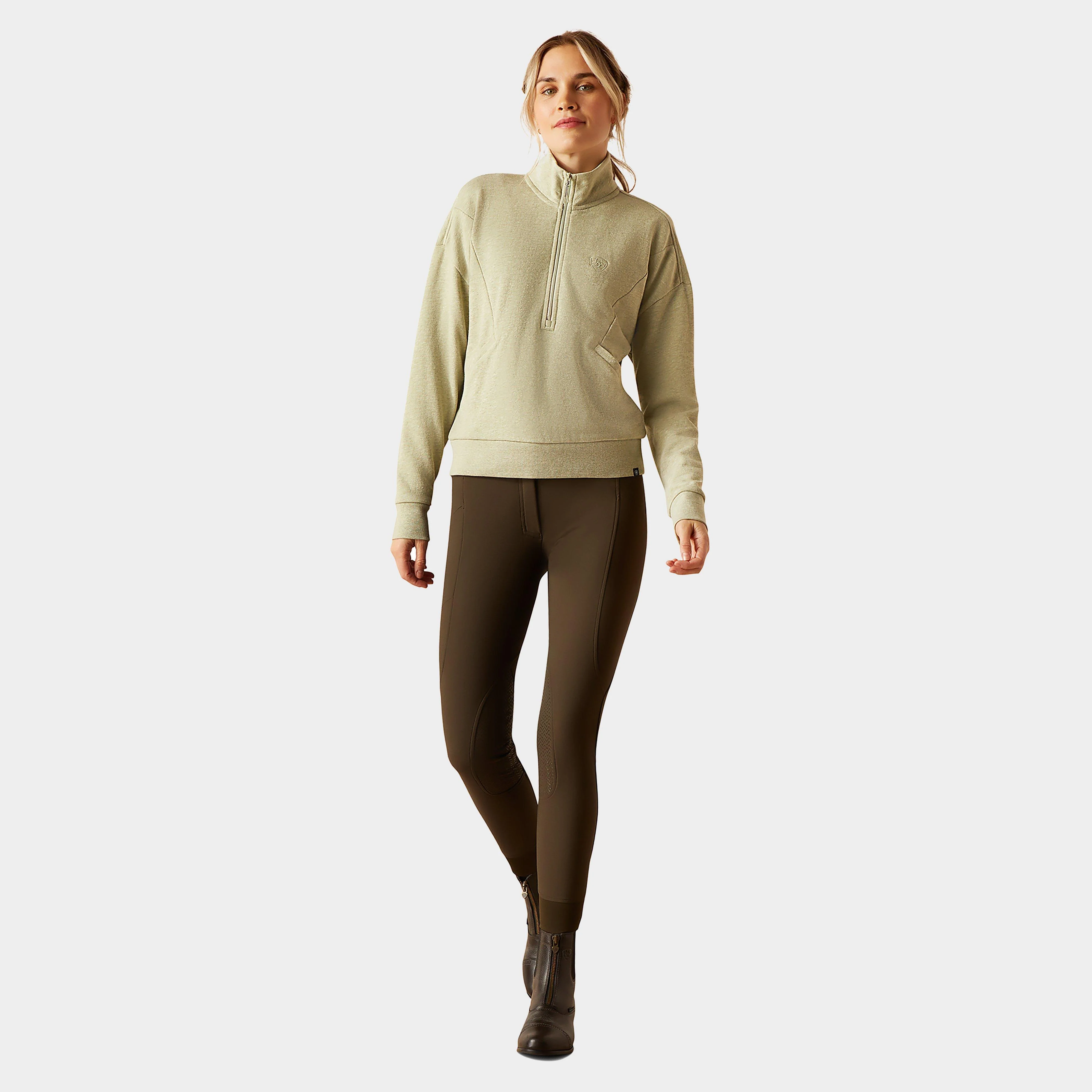 Womens Friday Cotton 1/2 Zip Sweatshirt Heather Laurel Green - Image 4