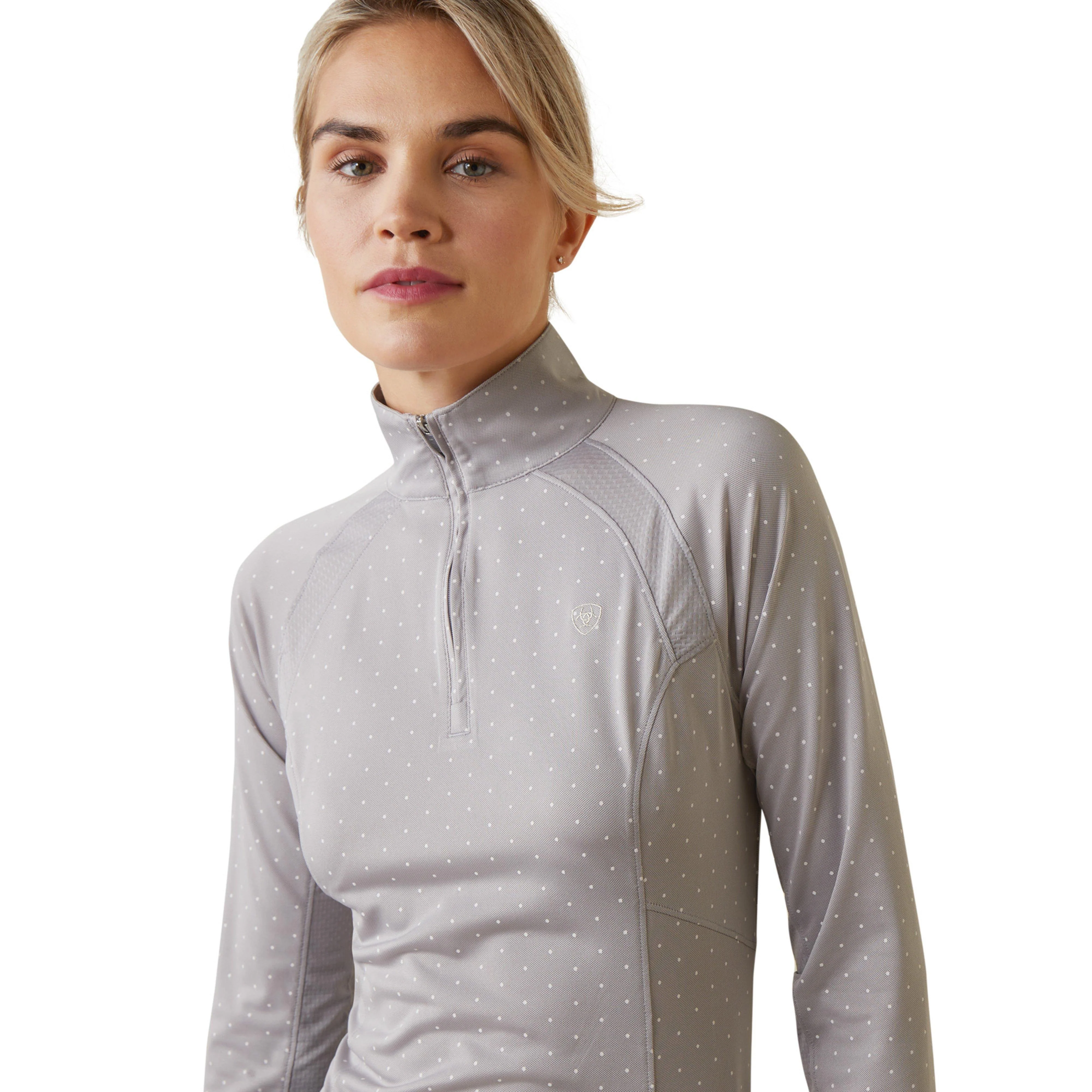 Womens Sunstopper 2.0 1/4 Zip Base Layer Silver Sconce Dot - Image 3