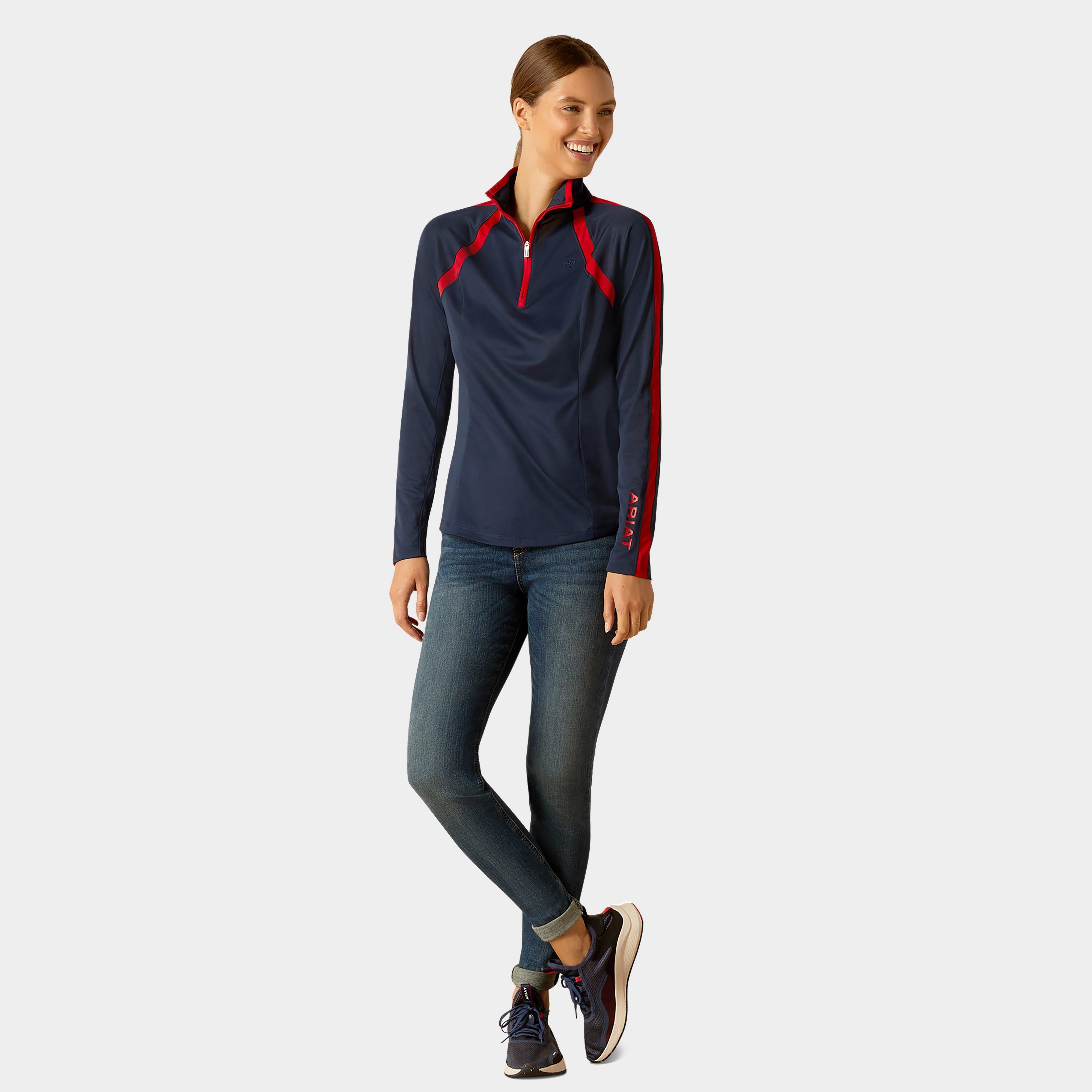 Womens Sunstopper 3.0 1/4 Zip Base Layer Navy/Red - Image 4