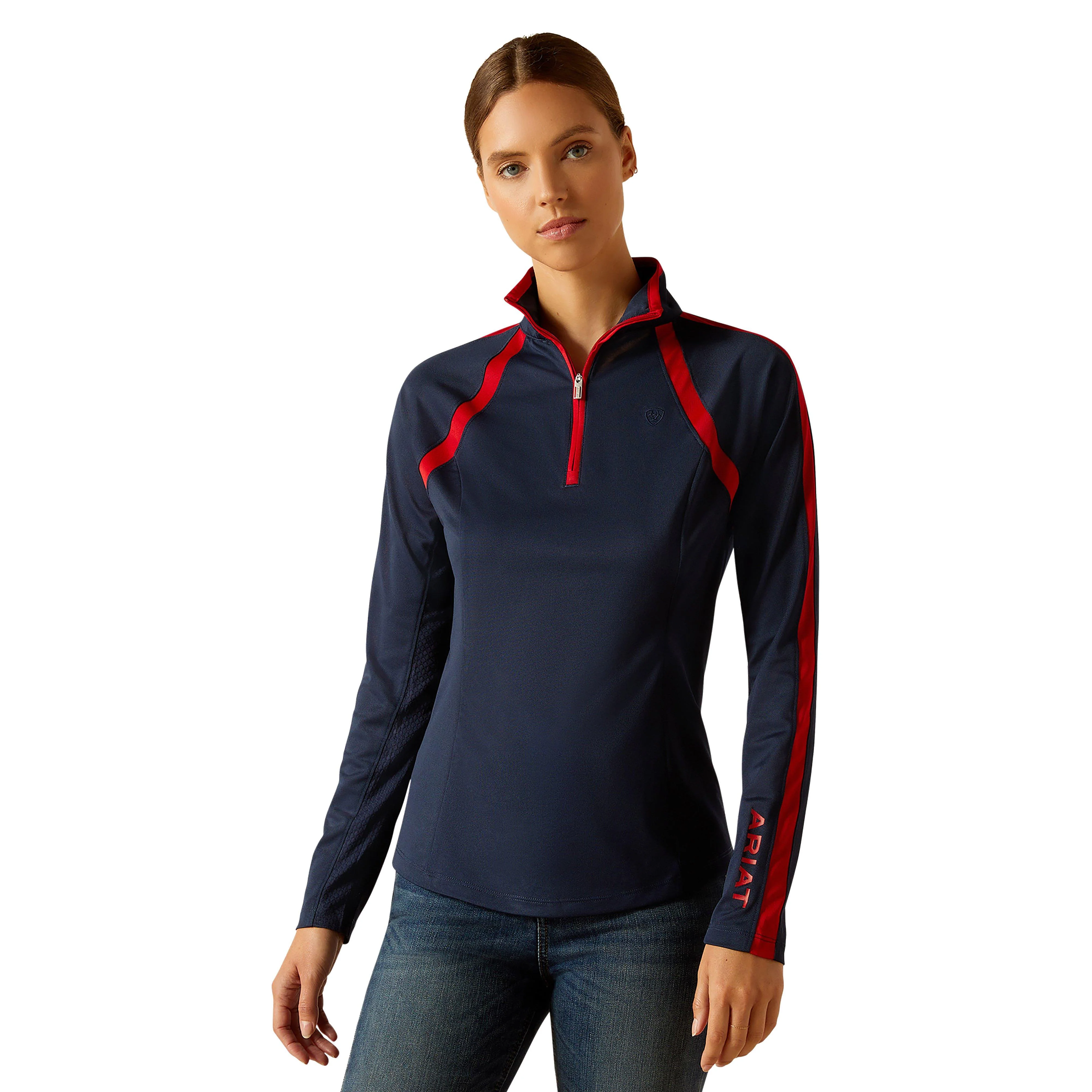 Womens Sunstopper 3.0 1/4 Zip Base Layer Navy/Red - Image 5