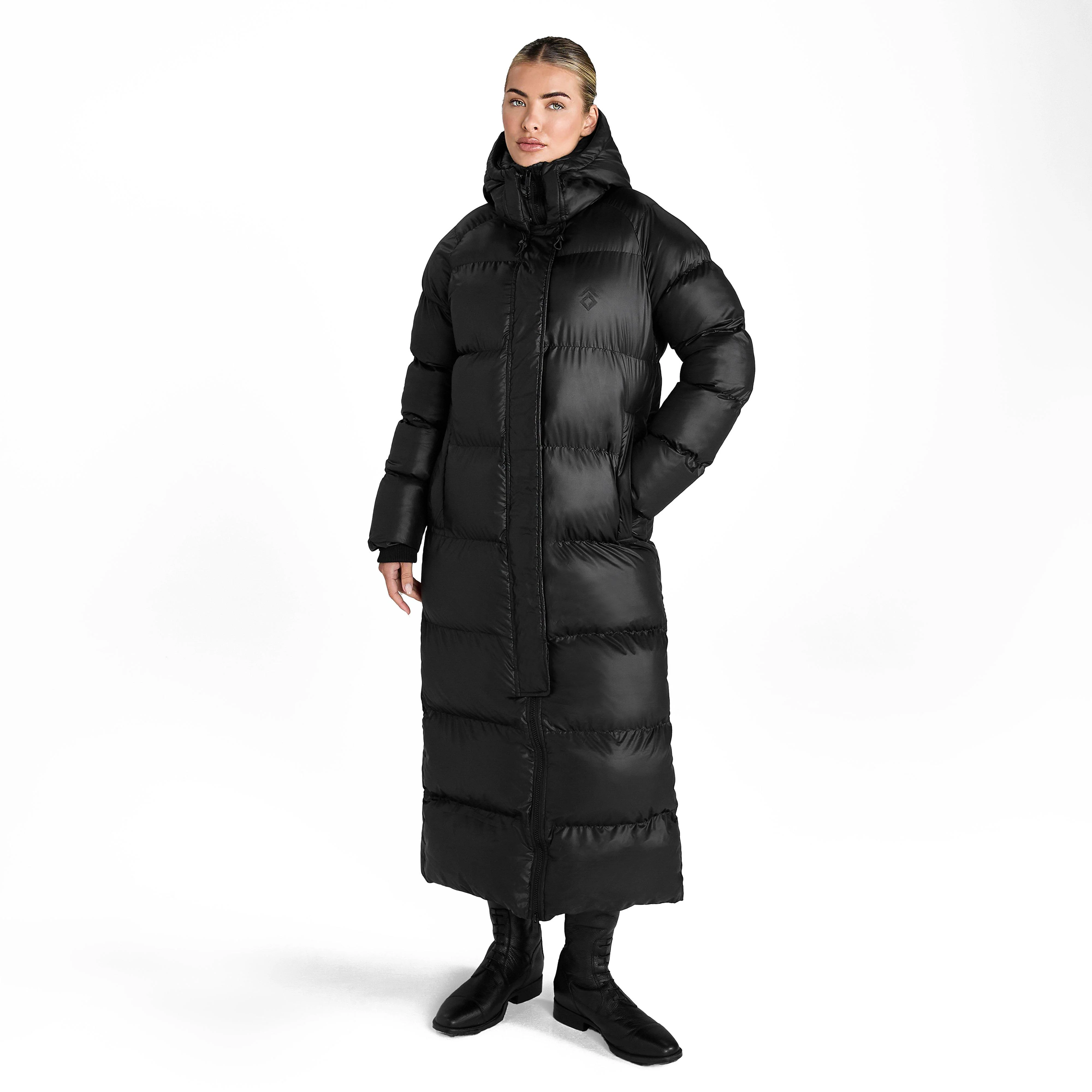 Womens Heavy Quilted Long Puffer Jacket Black - Image 6