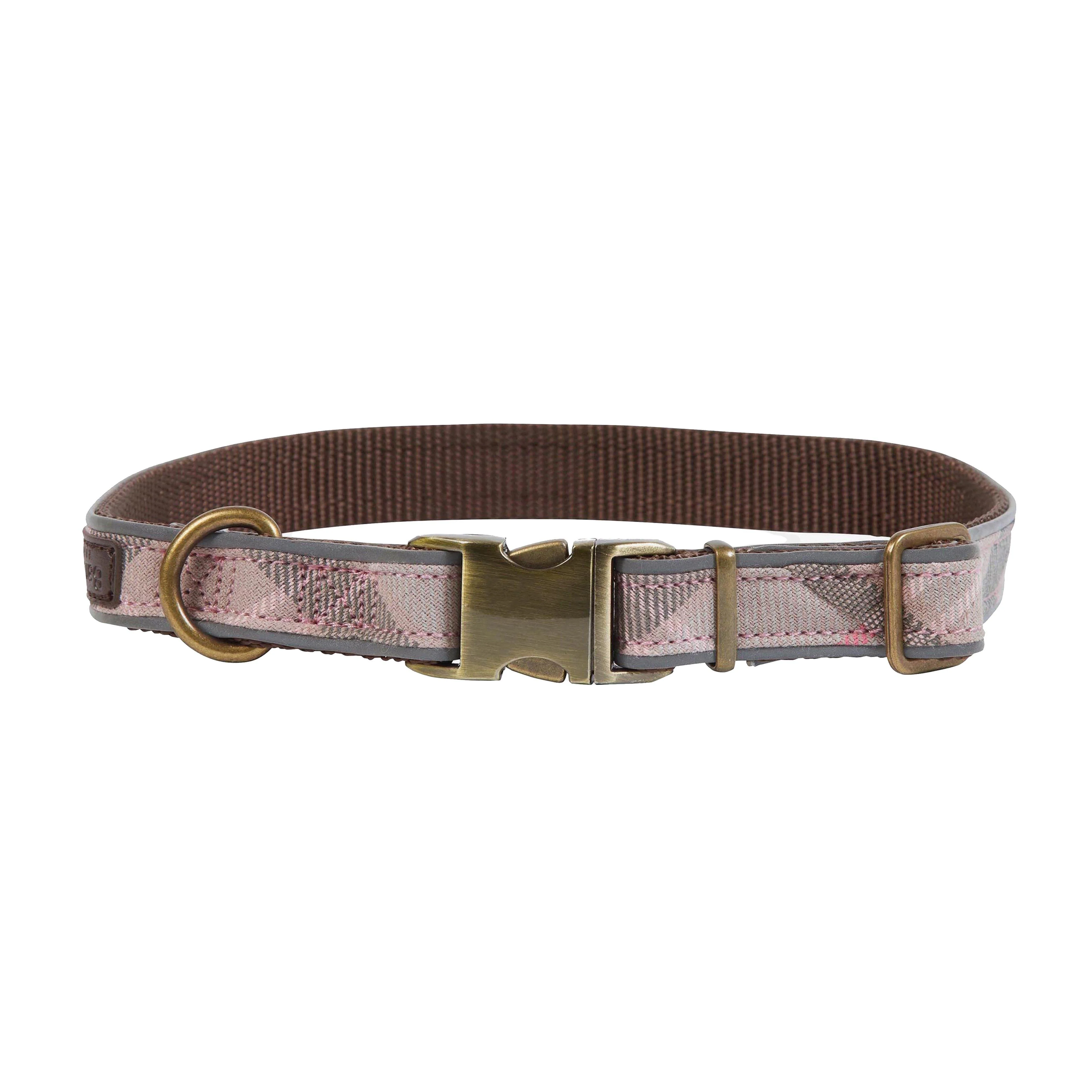 Reflective Tartan Dog Collar Taupe/Pink Tartan - Image 7