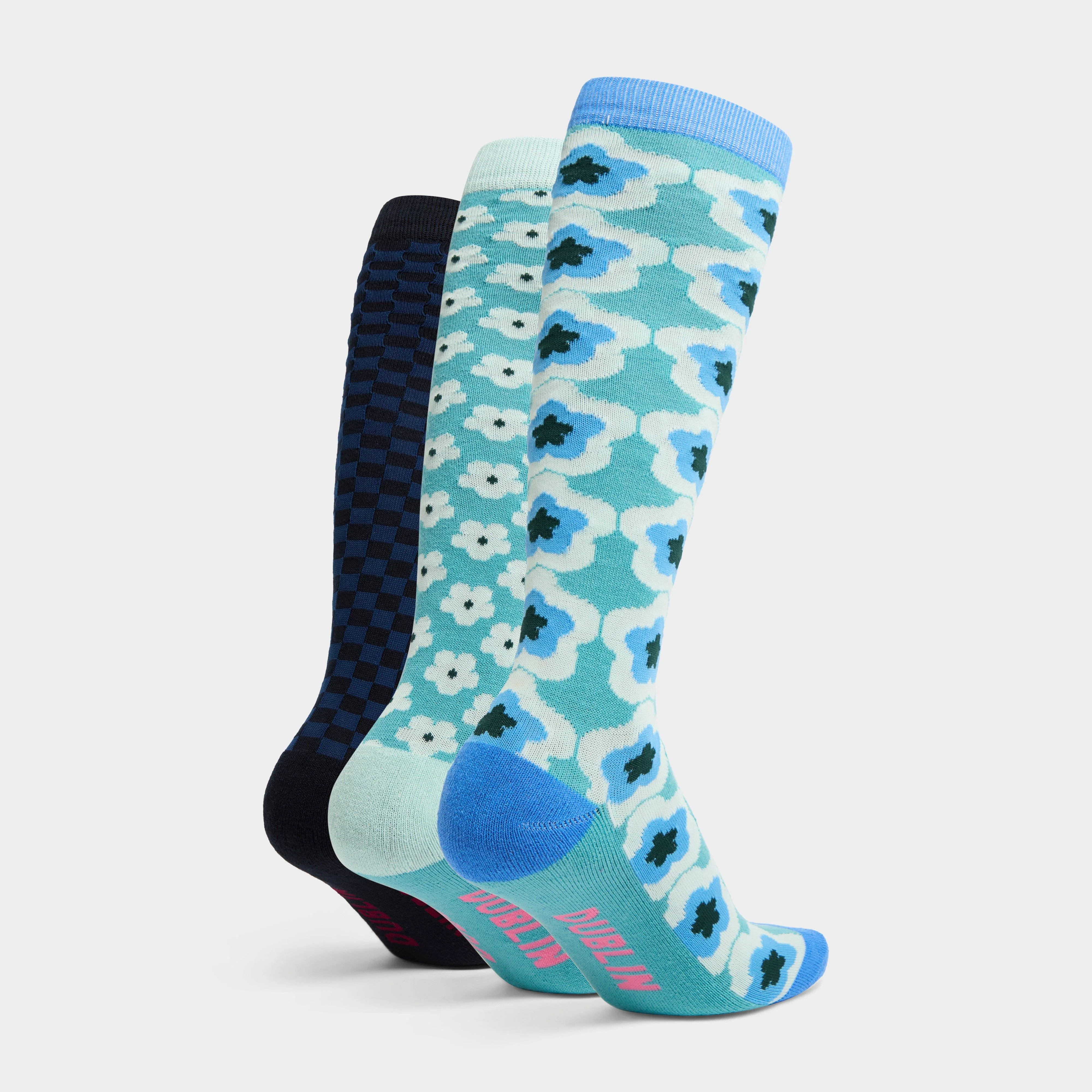 Adults 3 Pack Socks Teal/Geometric/Flowers - Image 3