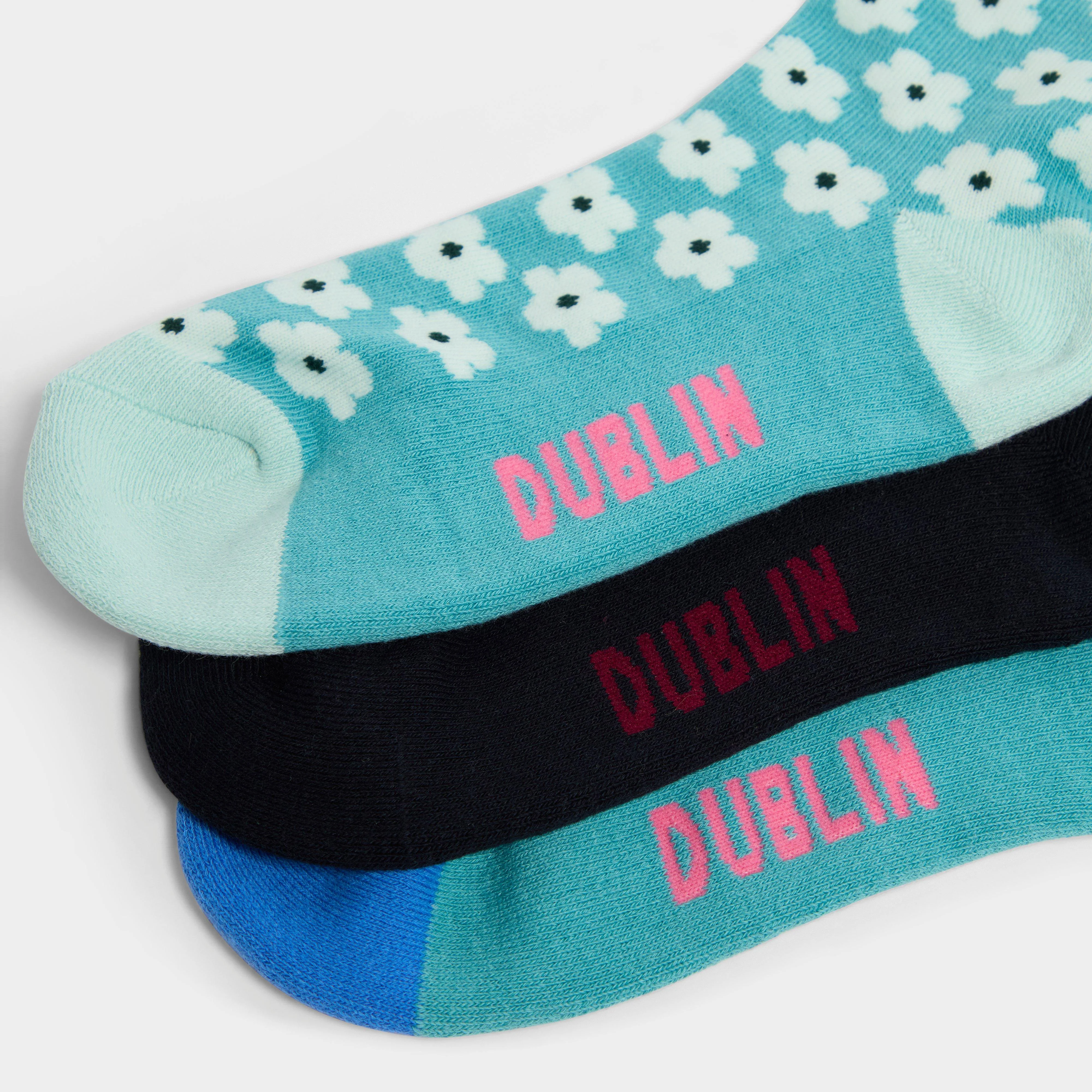 Adults 3 Pack Socks Teal/Geometric/Flowers - Image 4