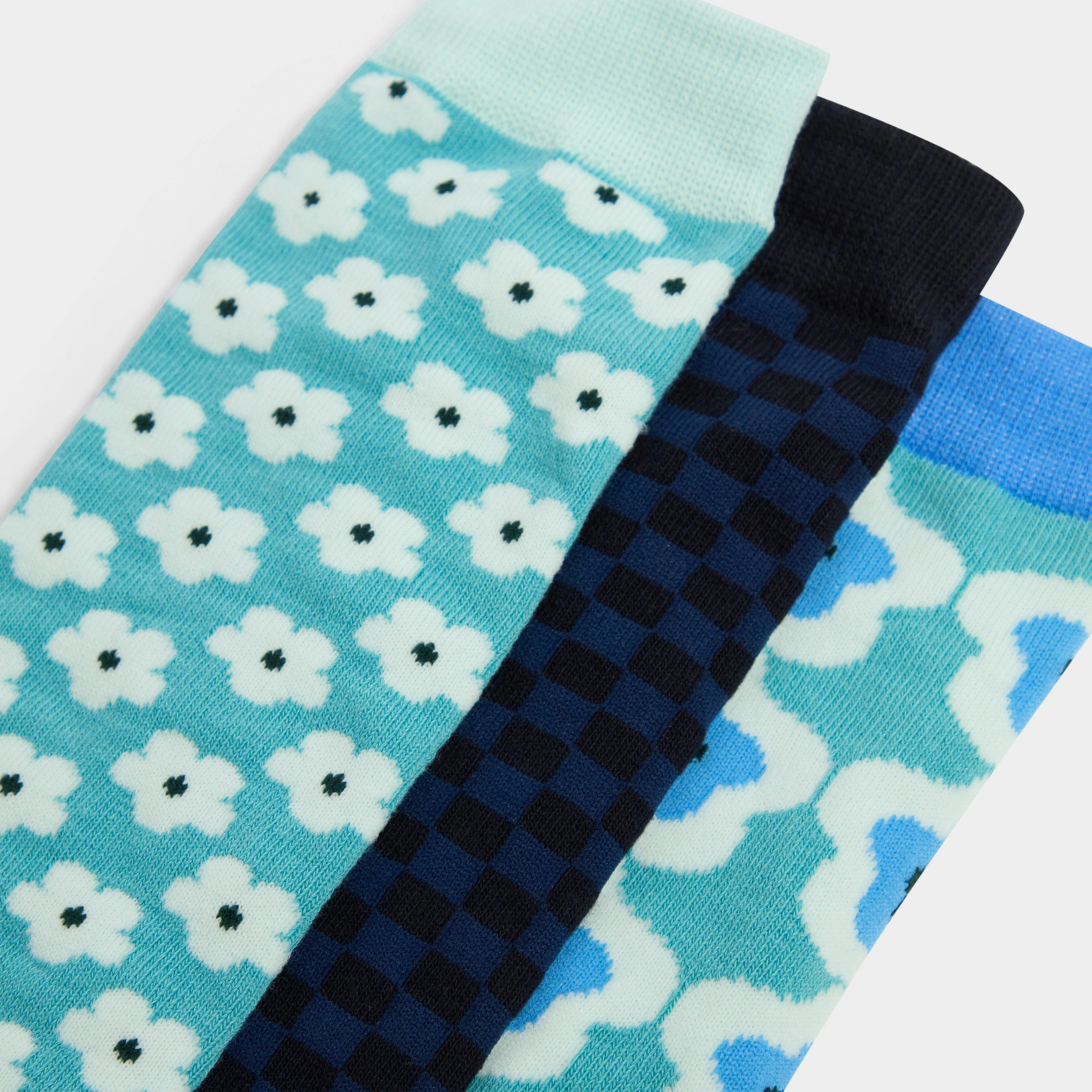 Adults 3 Pack Socks Teal/Geometric/Flowers - Image 5