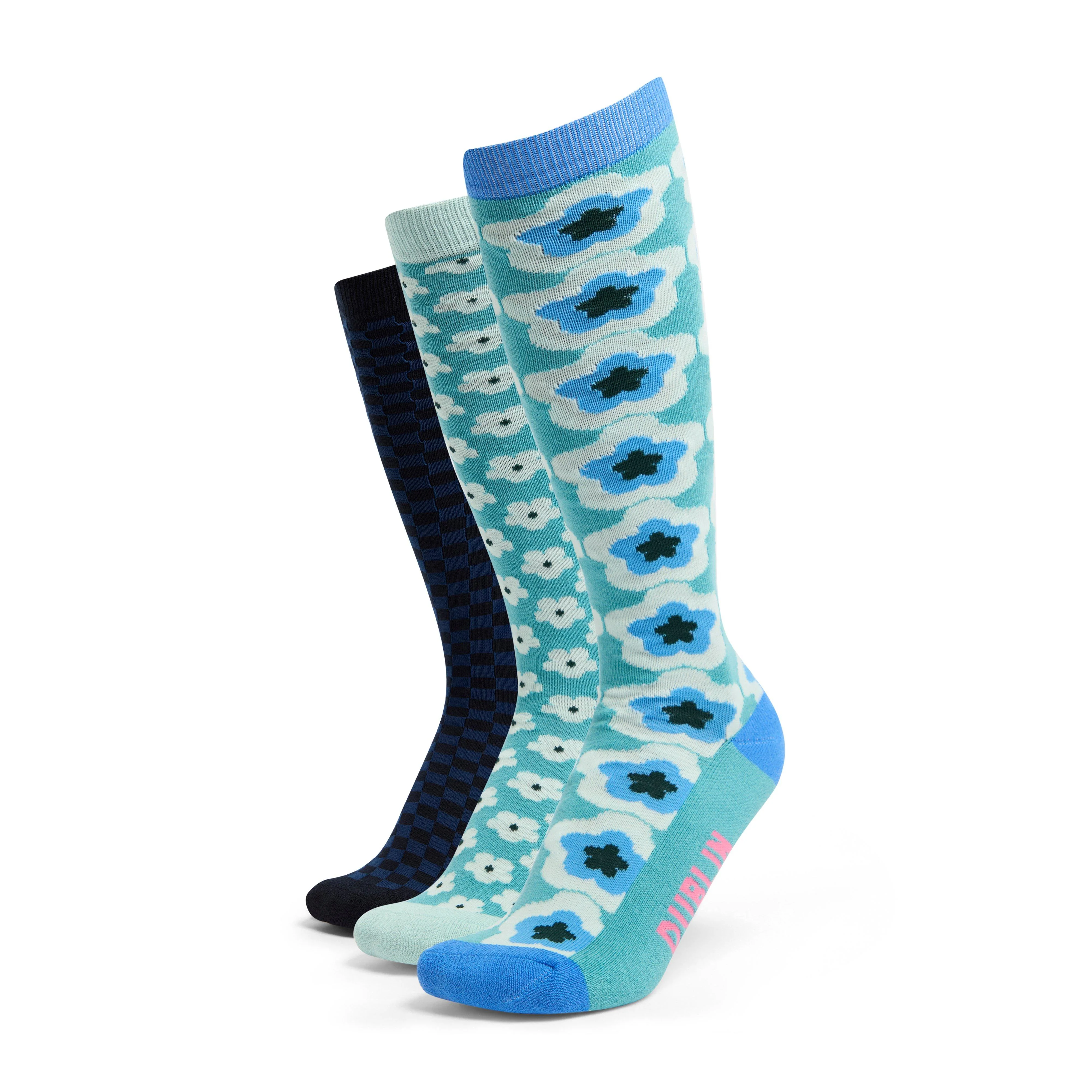 Adults 3 Pack Socks Teal/Geometric/Flowers - Image 6