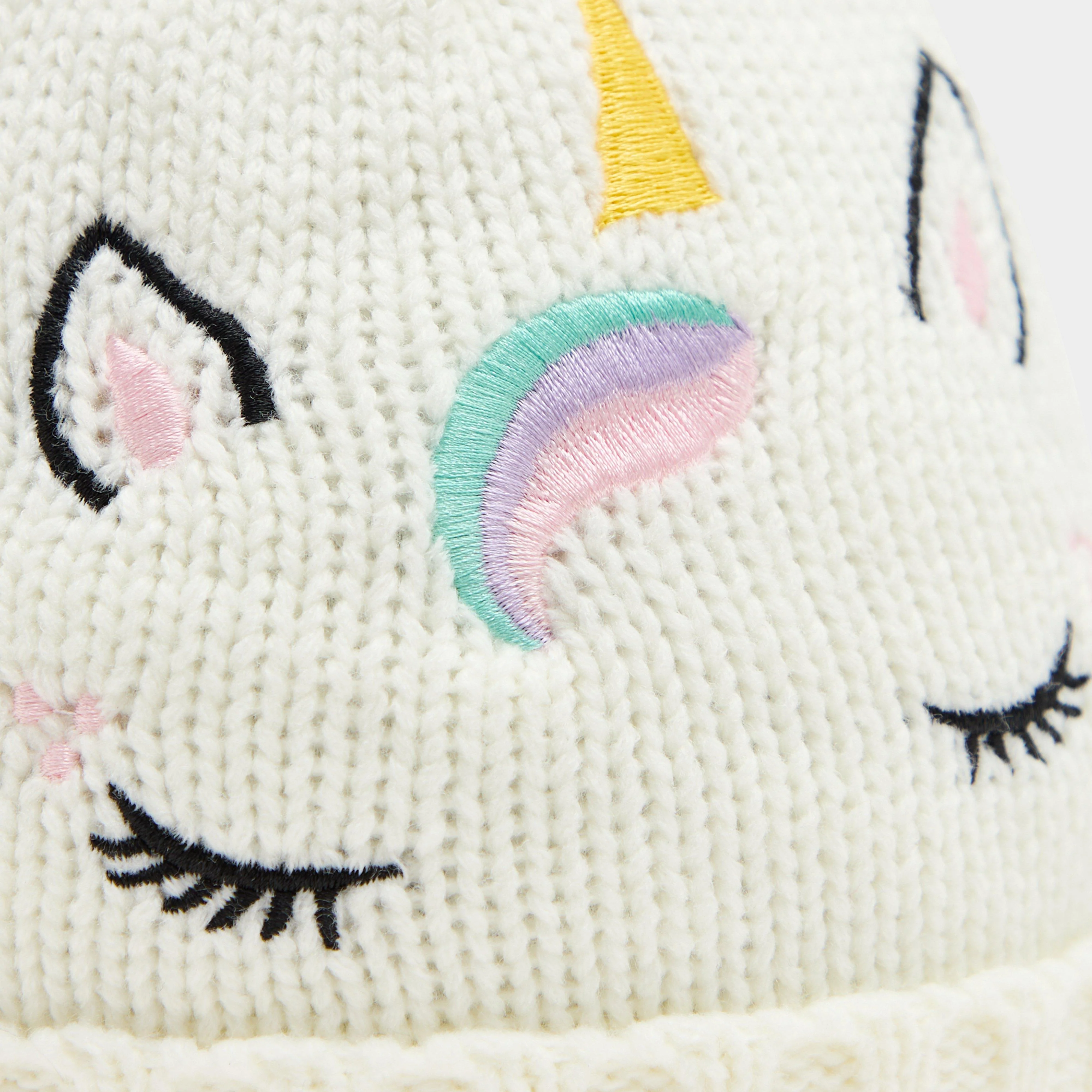 Kids Embroidered Unicorn Beanie White - Image 3