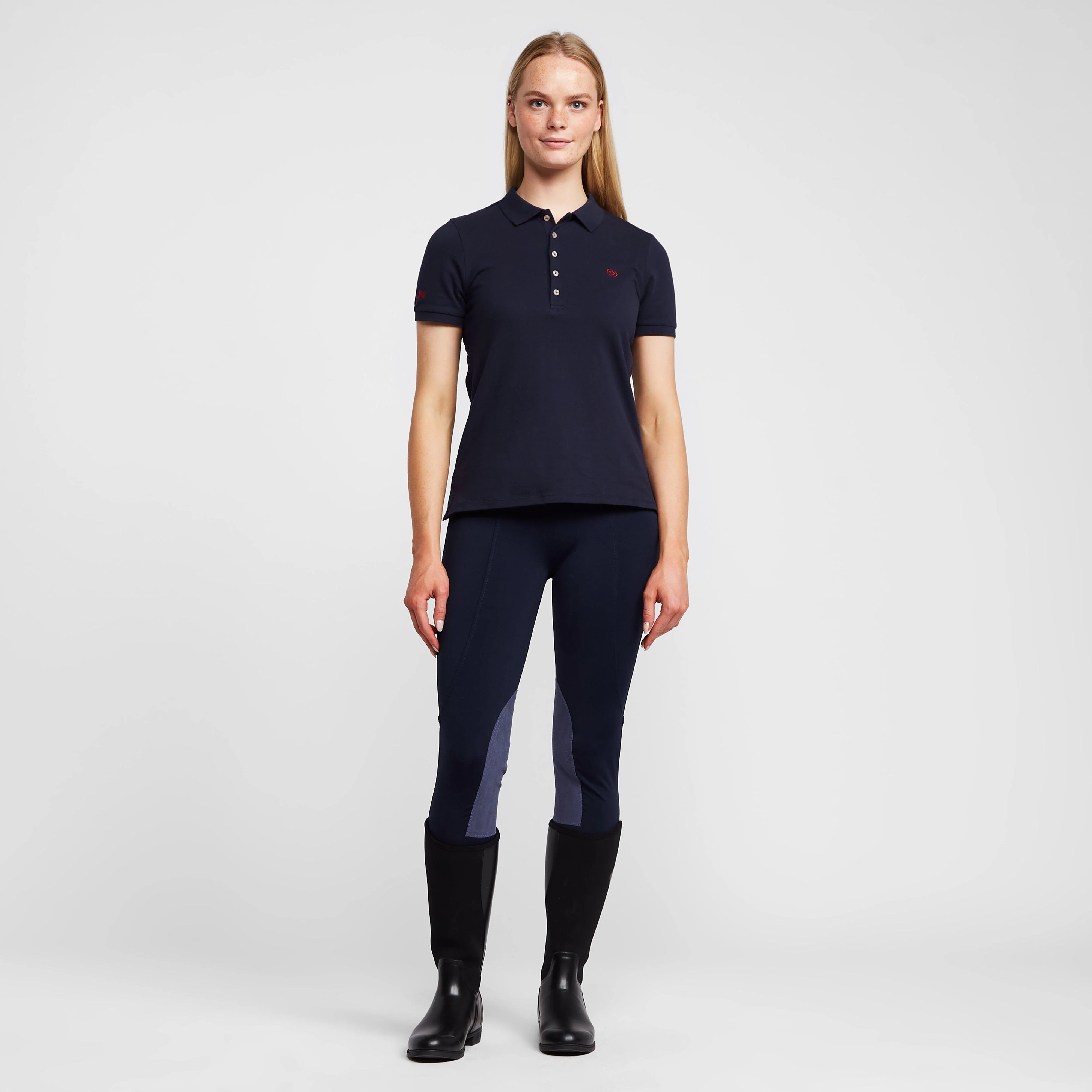 Womens Performance Flex Knee Patch Riding Tights Navy - Image 3