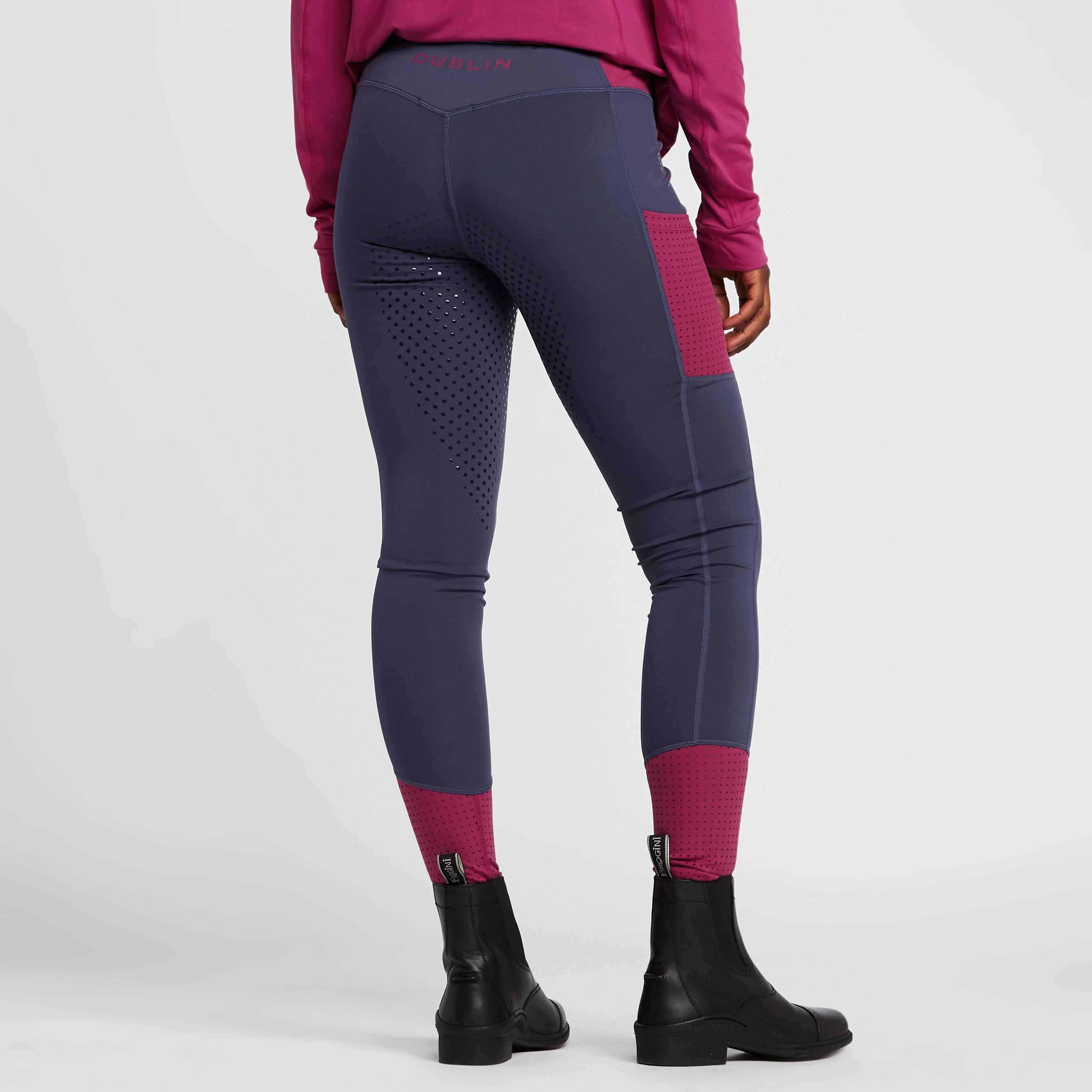 Womens Power Tech Colour Block Full Grip Training Tights Red Violet - Image 2