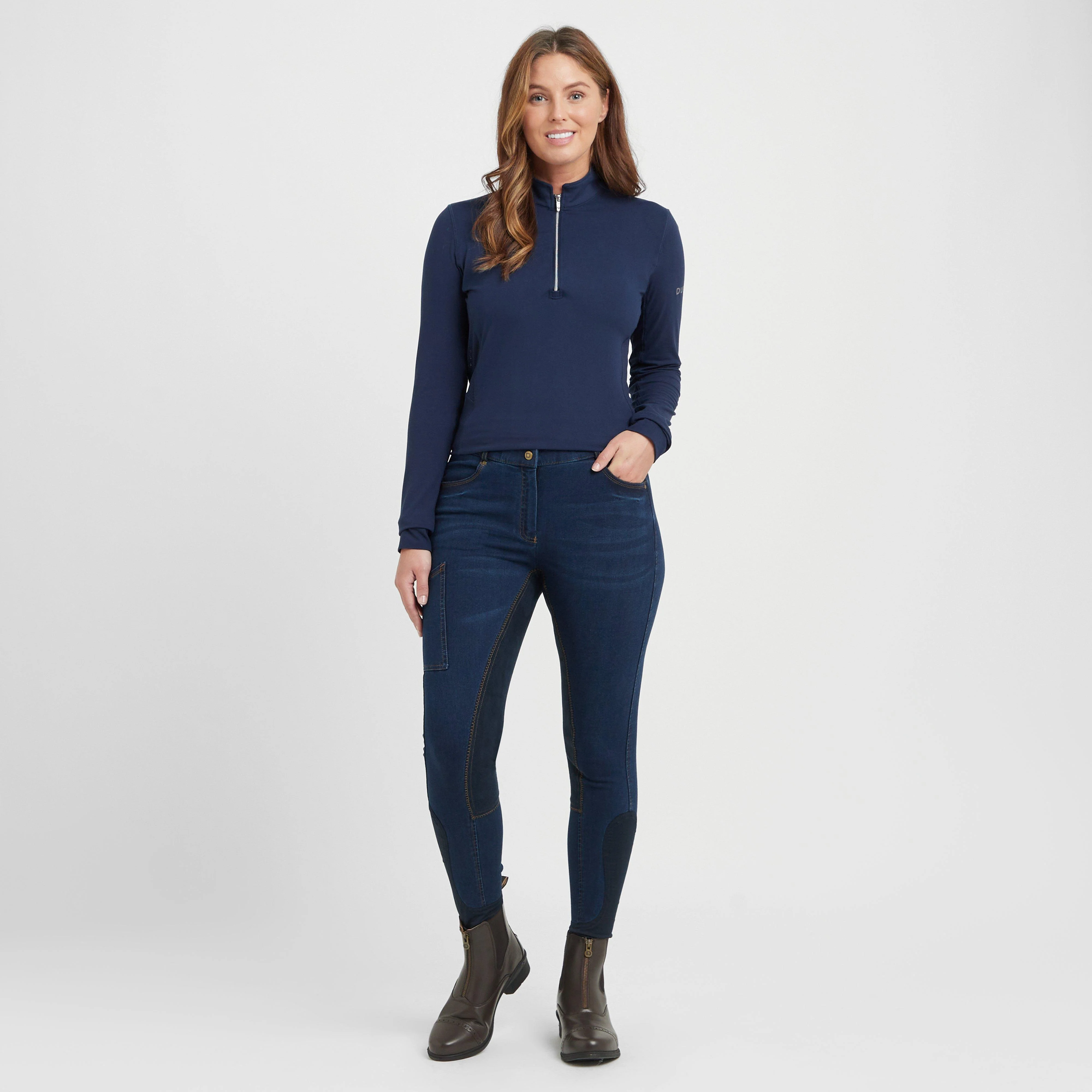 Womens Supa-Fit Zip Up Knee Patch Jodhpurs Navy - Image 3