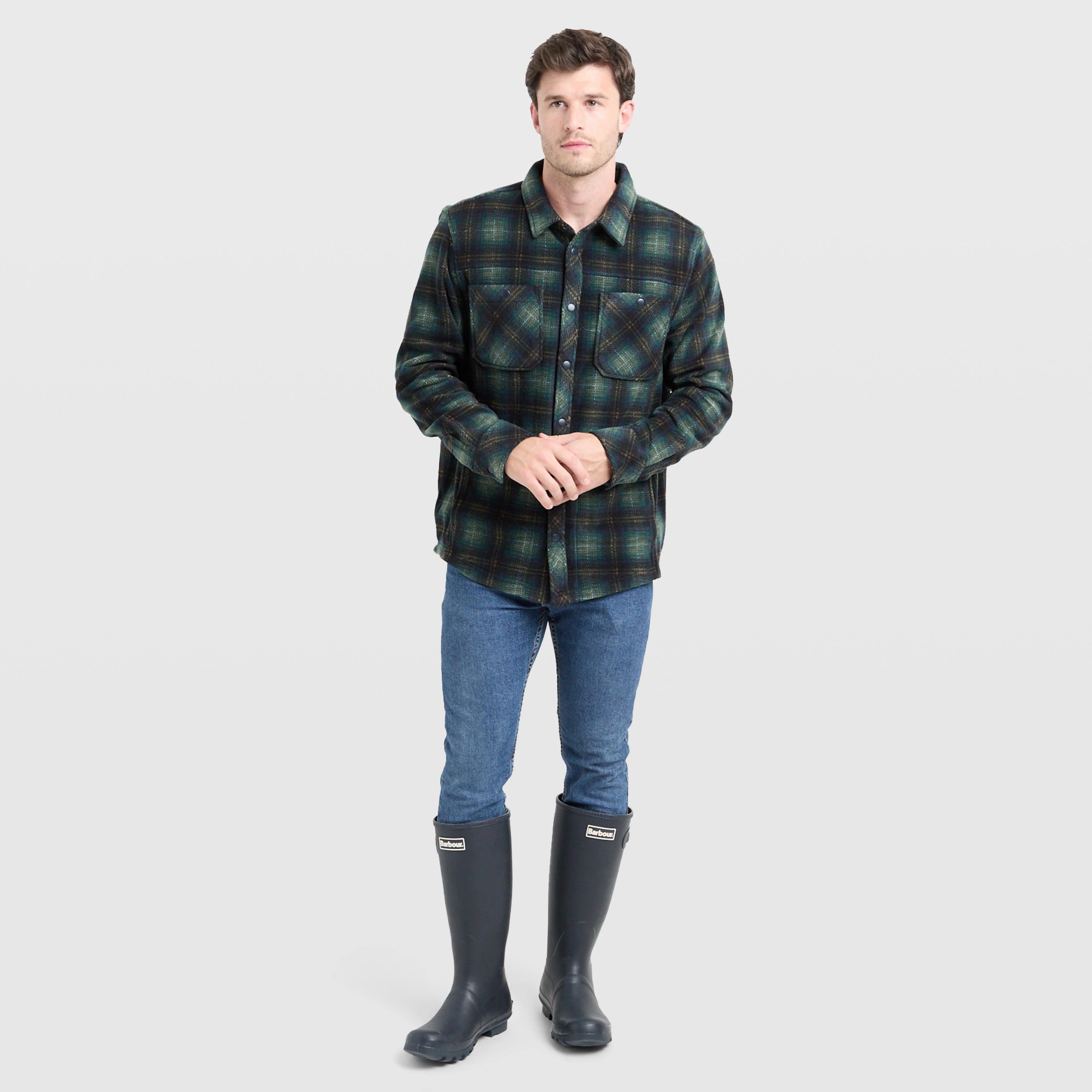 Mens Broxburn Fleece Shacket Navy/Green/Gold - Image 3