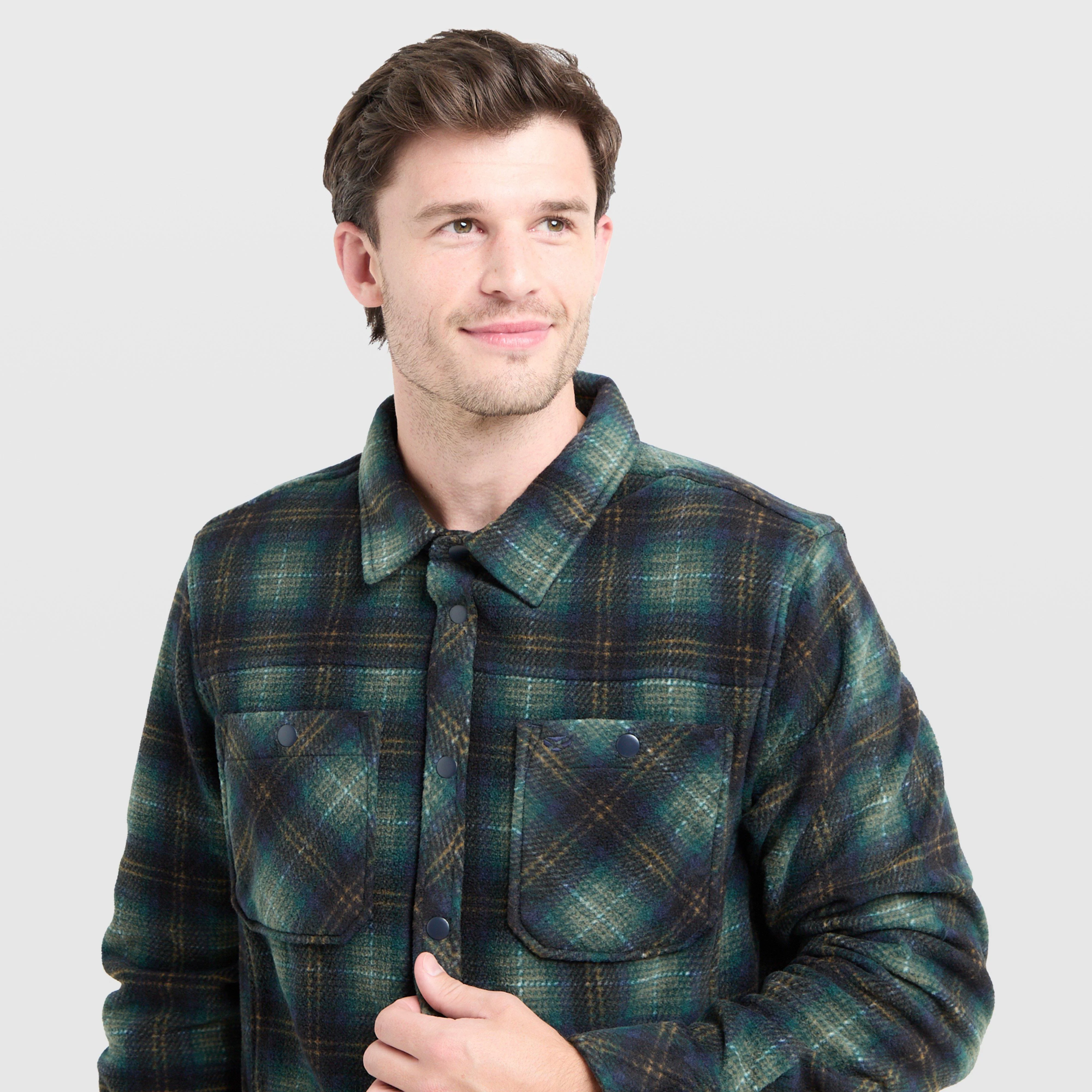 Mens Broxburn Fleece Shacket Navy/Green/Gold - Image 4