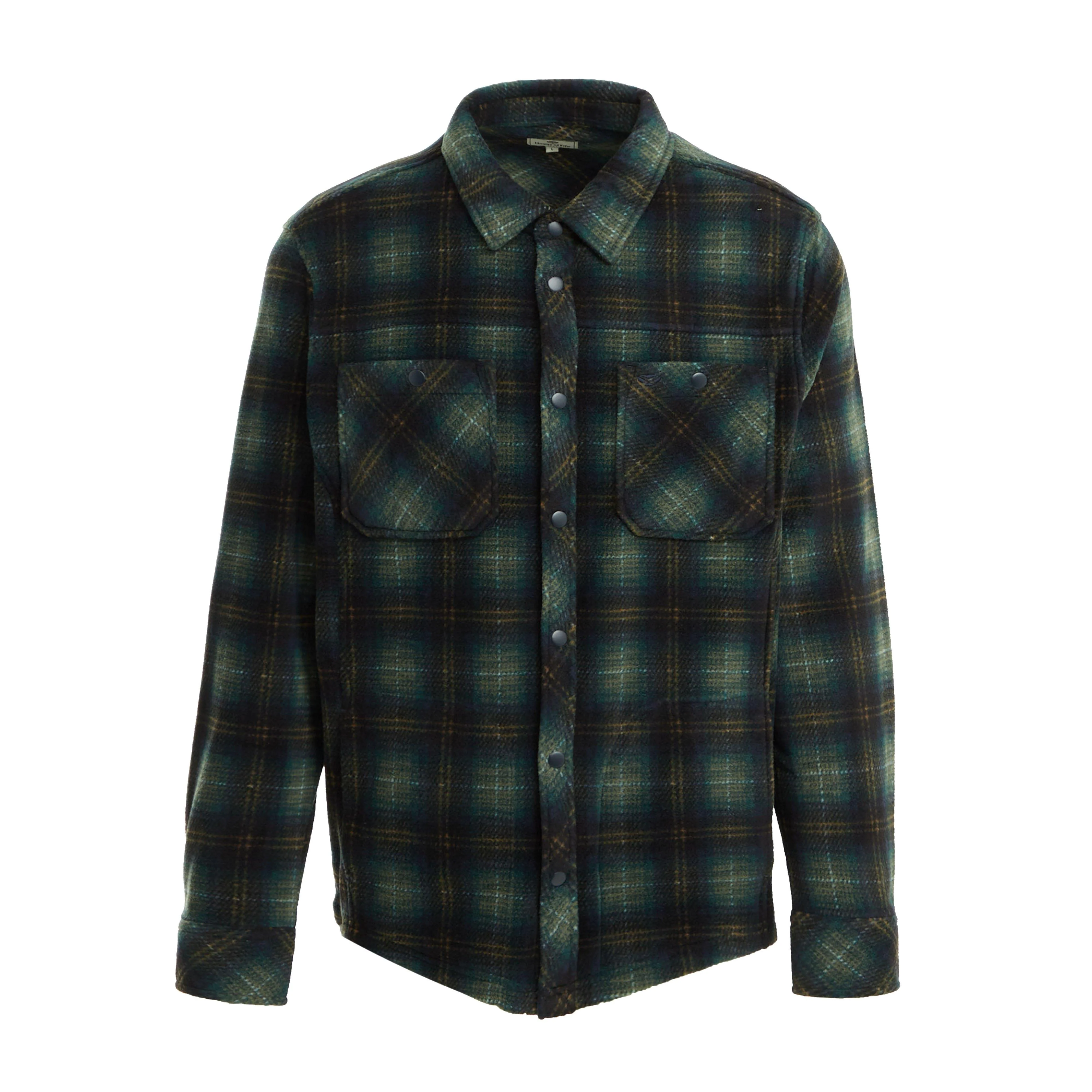 Mens Broxburn Fleece Shacket Navy/Green/Gold - Image 7
