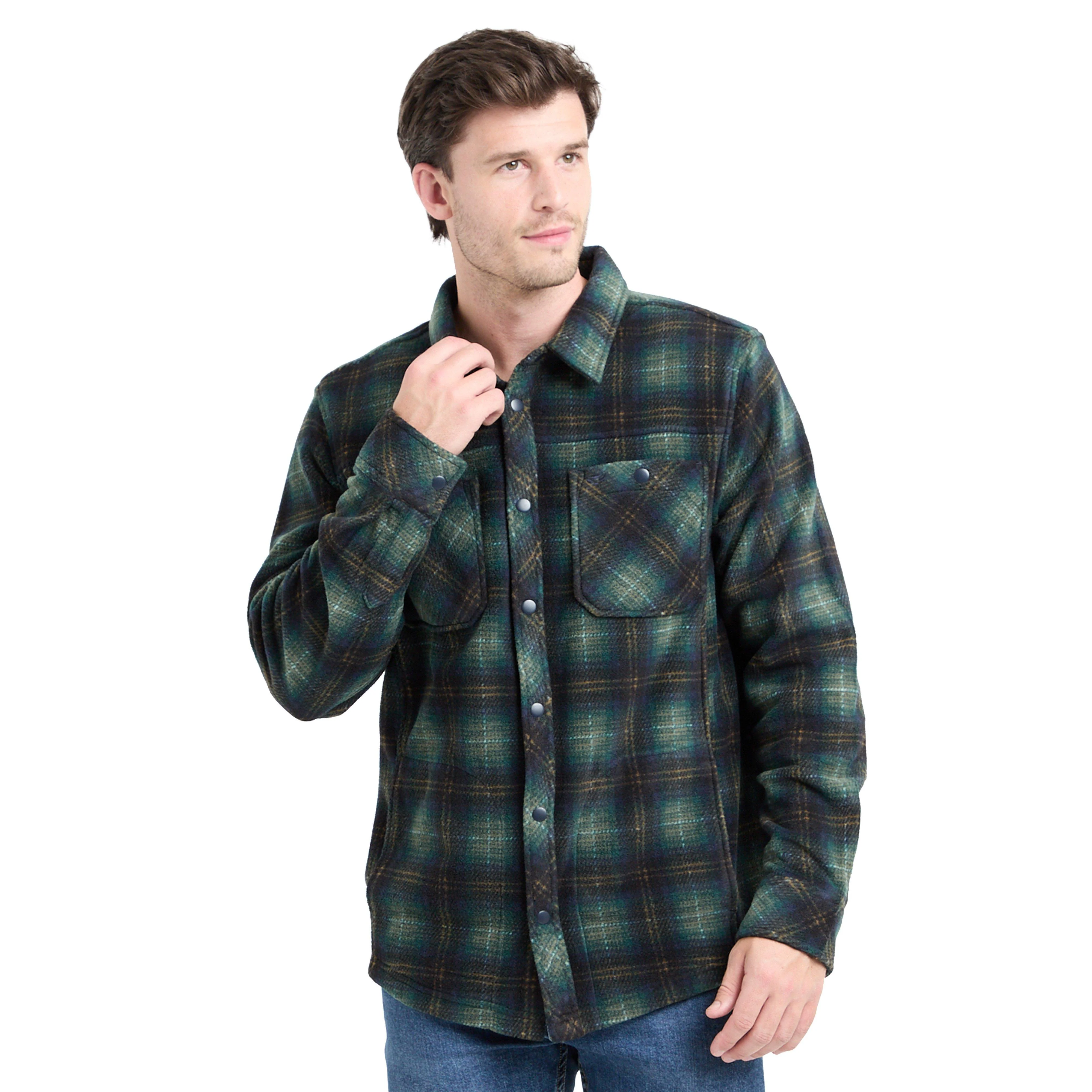 Mens Broxburn Fleece Shacket Navy/Green/Gold - Image 8