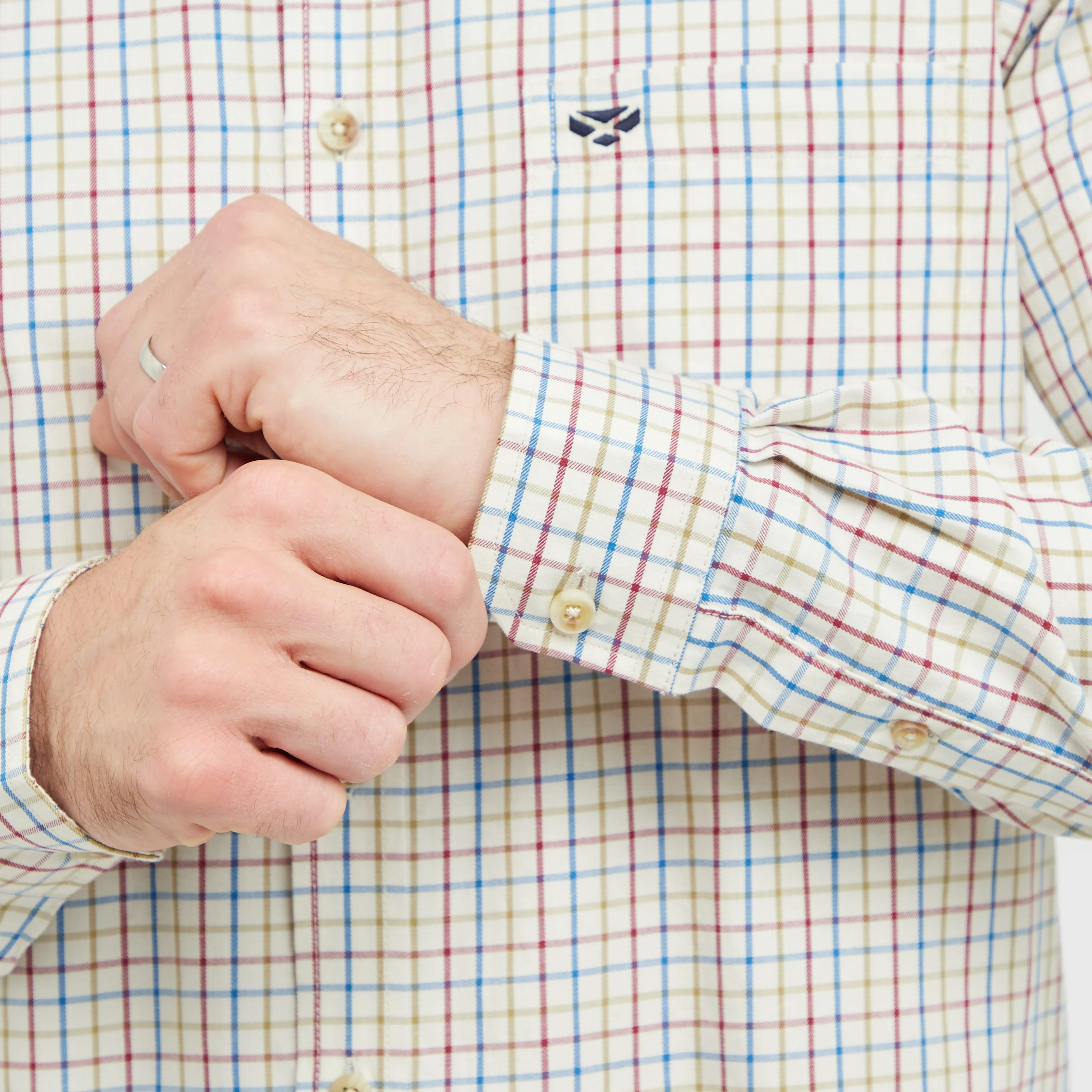 Mens Inverness Cotton Tattersall Shirt White/Blue/Green - Image 6