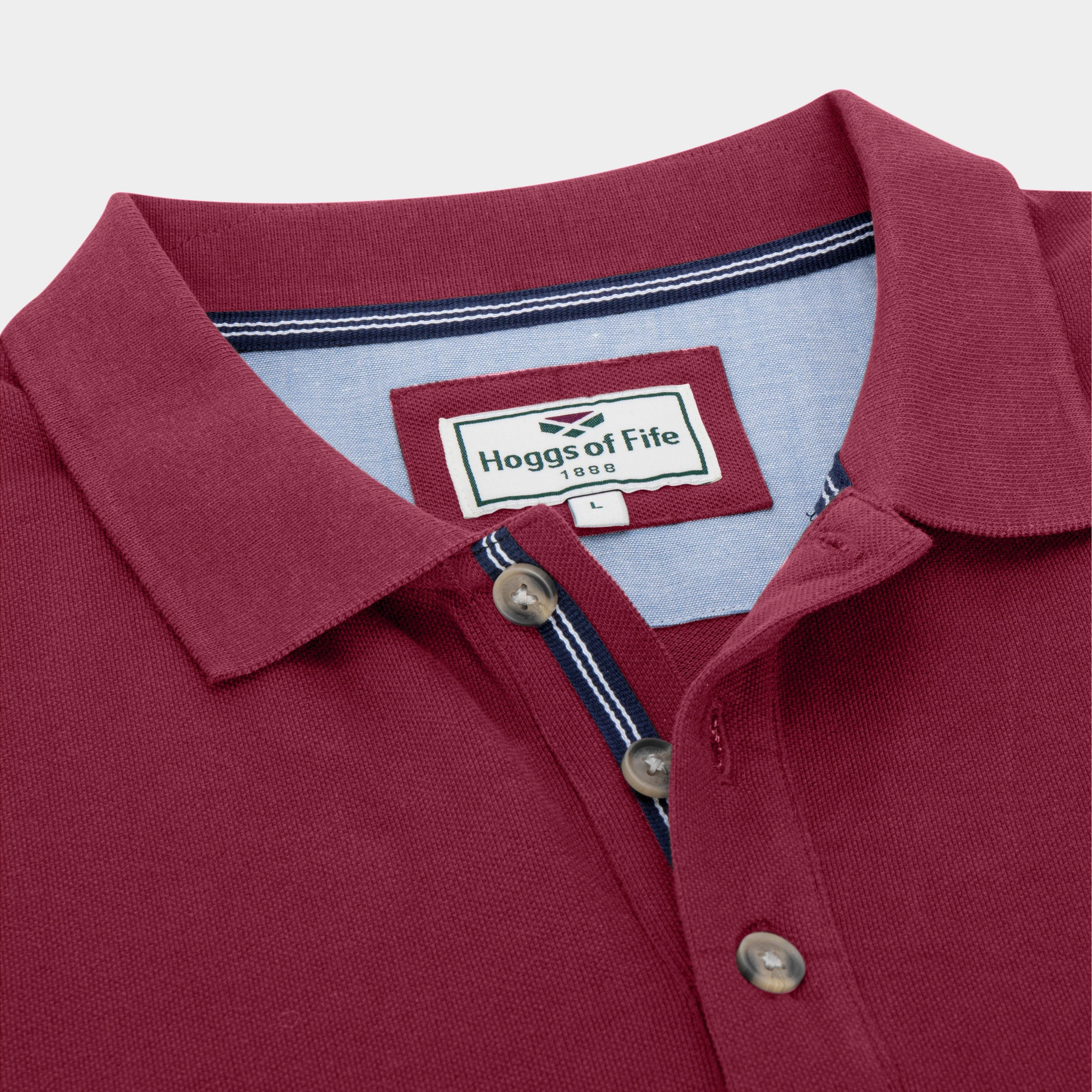 Men’s Newton Pique Polo Shirt Burgundy - Image 3
