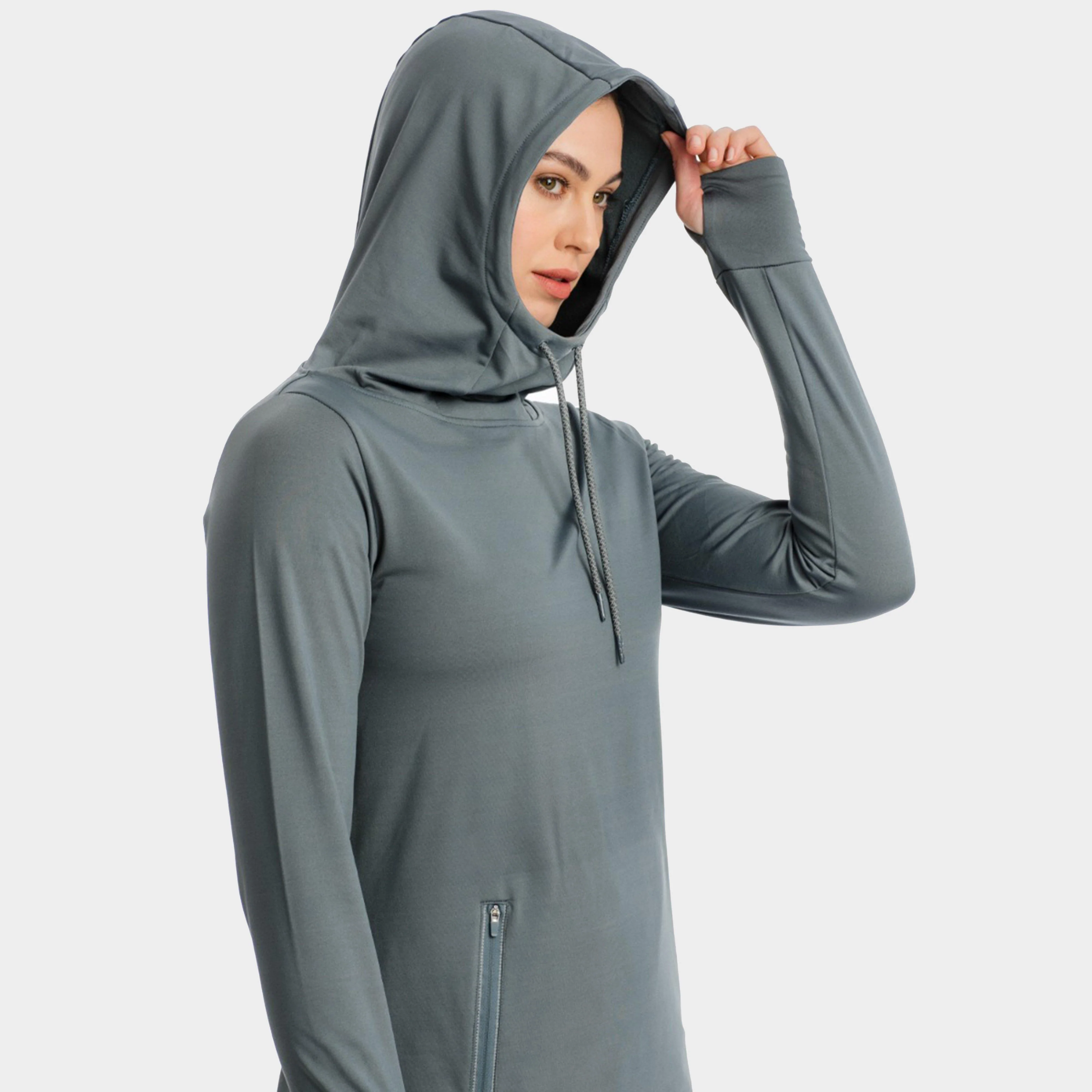 Womens Tech Hooded Fleece Grey - Image 5