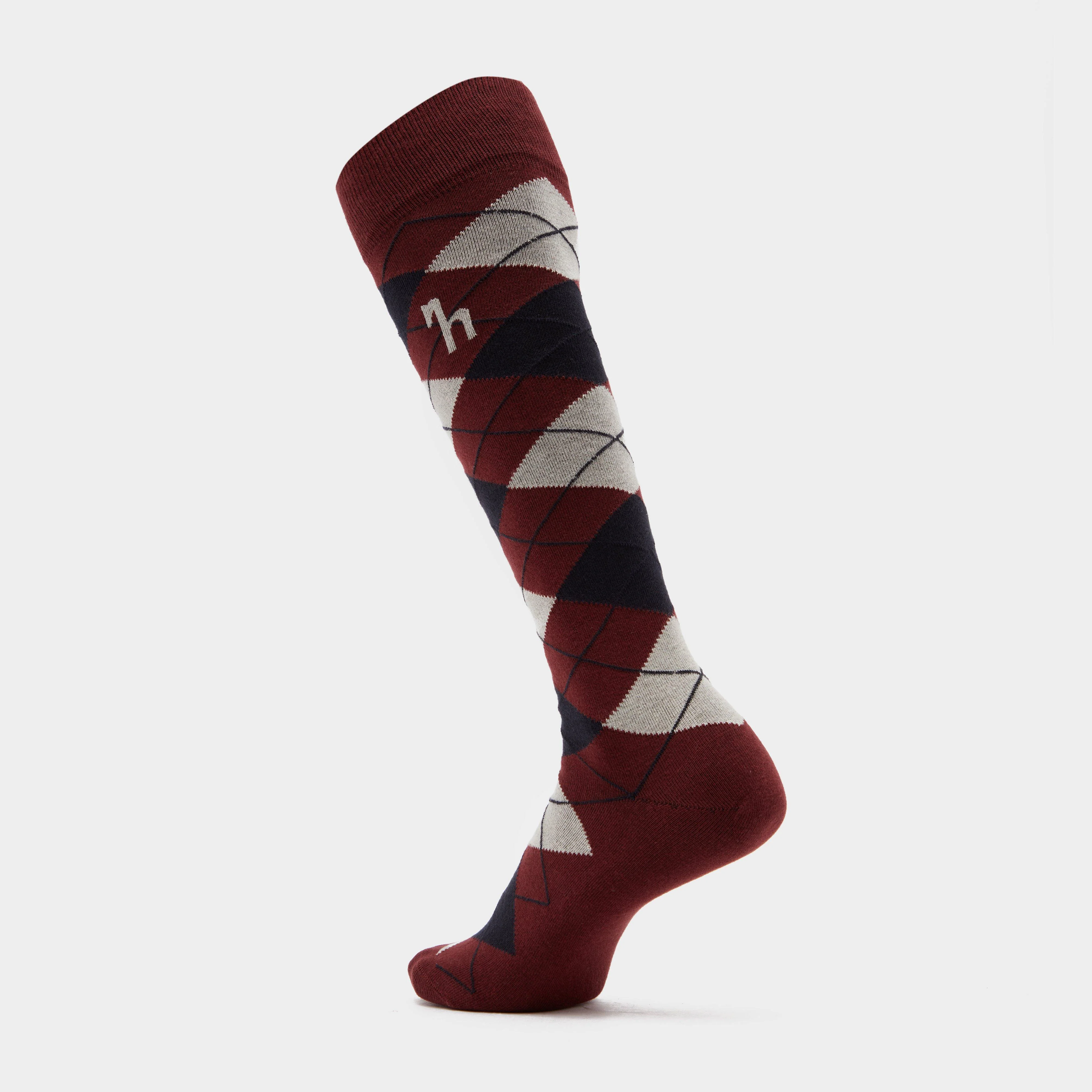 Womens Alana Check Riding Socks Burgundy Red Mahogany/Dark Navy - Image 2