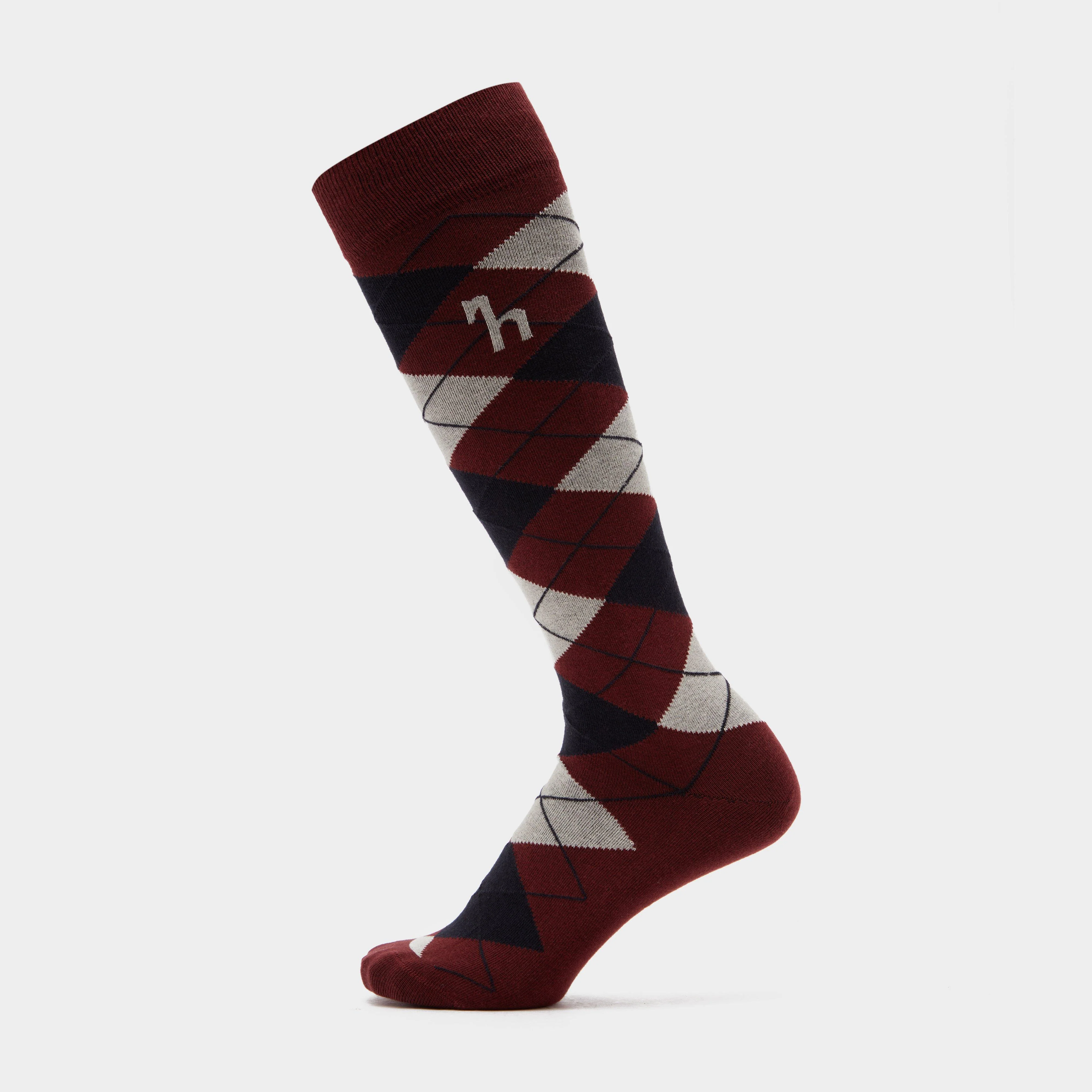 Womens Alana Check Riding Socks Burgundy Red Mahogany/Dark Navy - Image 3