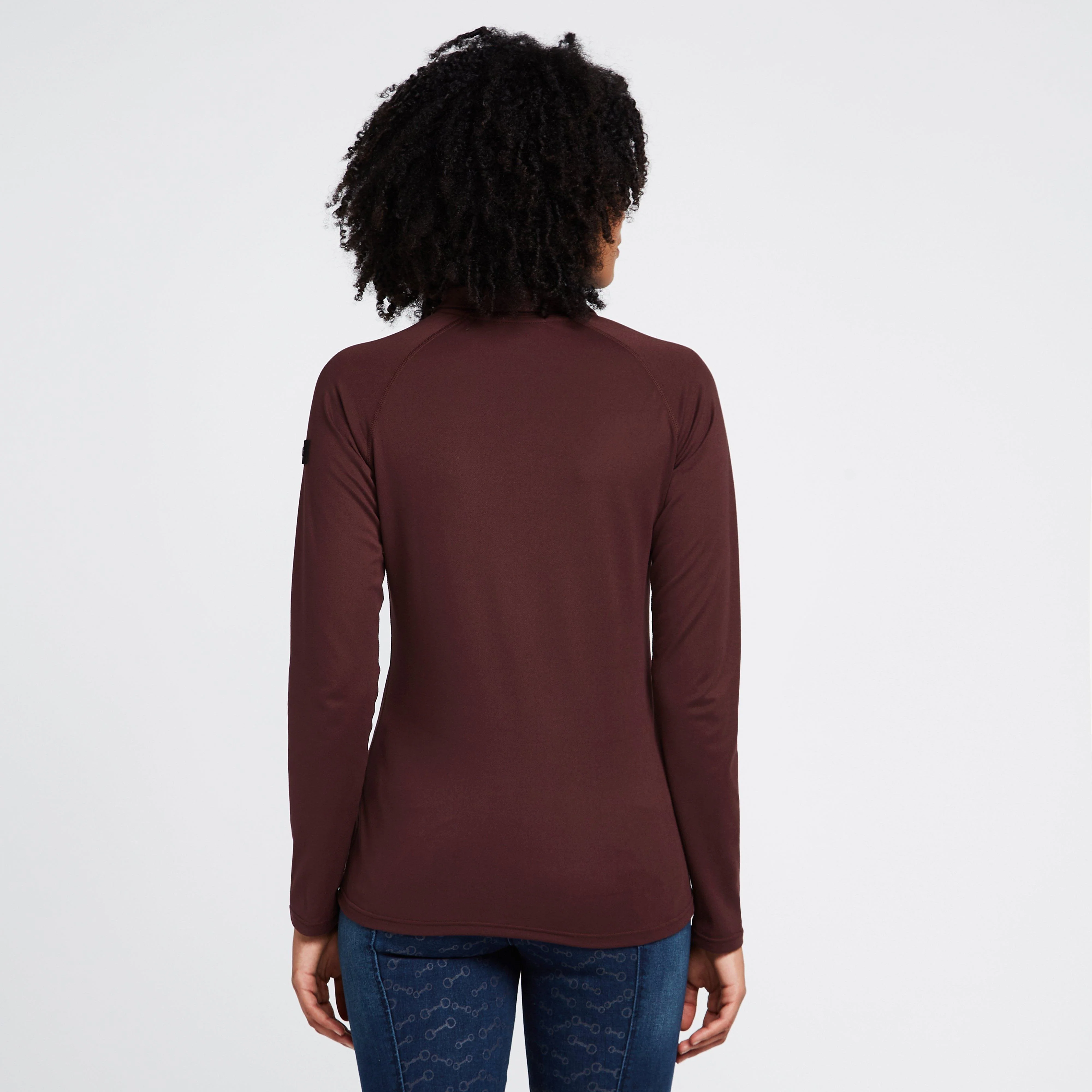 Womens Tiana Pique Long Sleeve Polo Shirt Burgundy Red Mahogany - Image 2