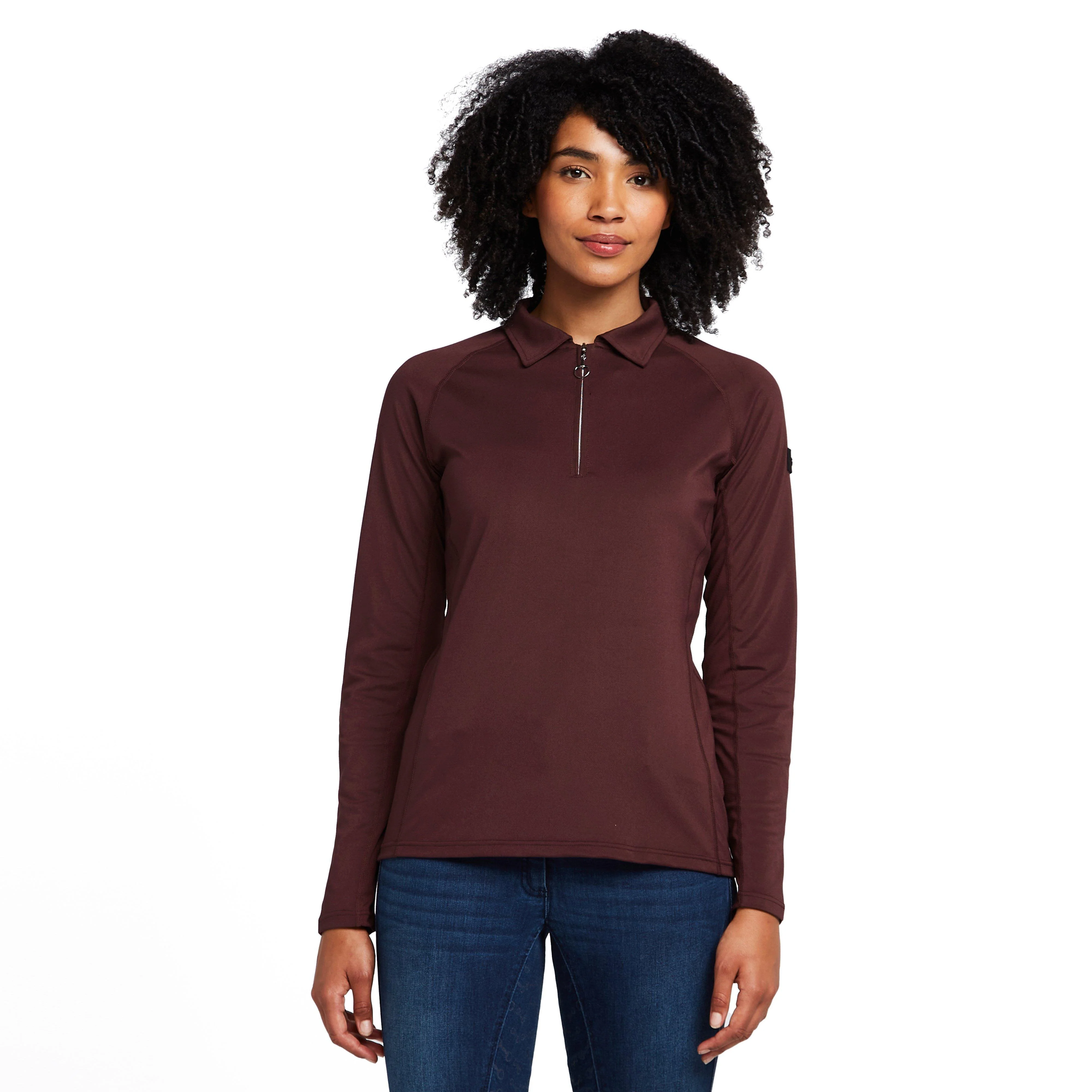Womens Tiana Pique Long Sleeve Polo Shirt Burgundy Red Mahogany - Image 7