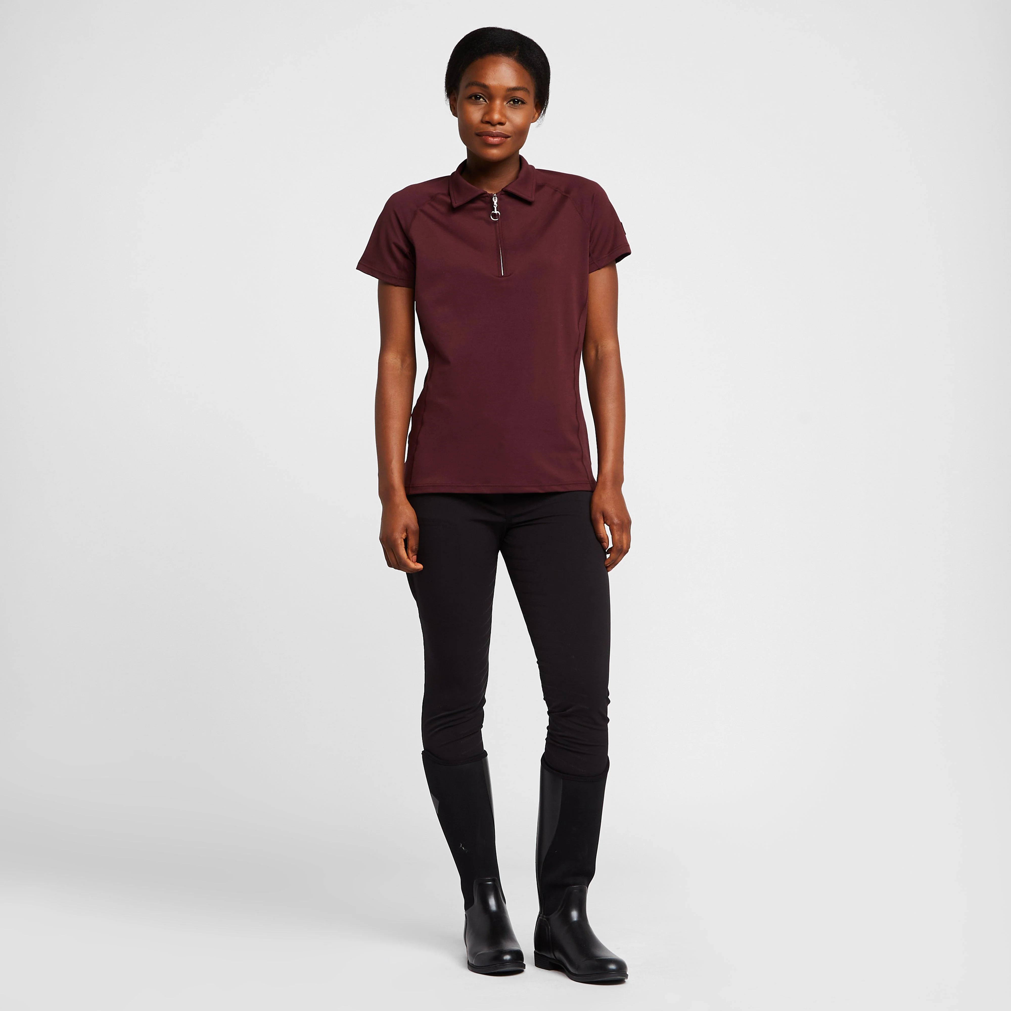 Womens Tiana Pique Short Sleeve Polo Shirt Burgundy Red Mahogany - Image 3
