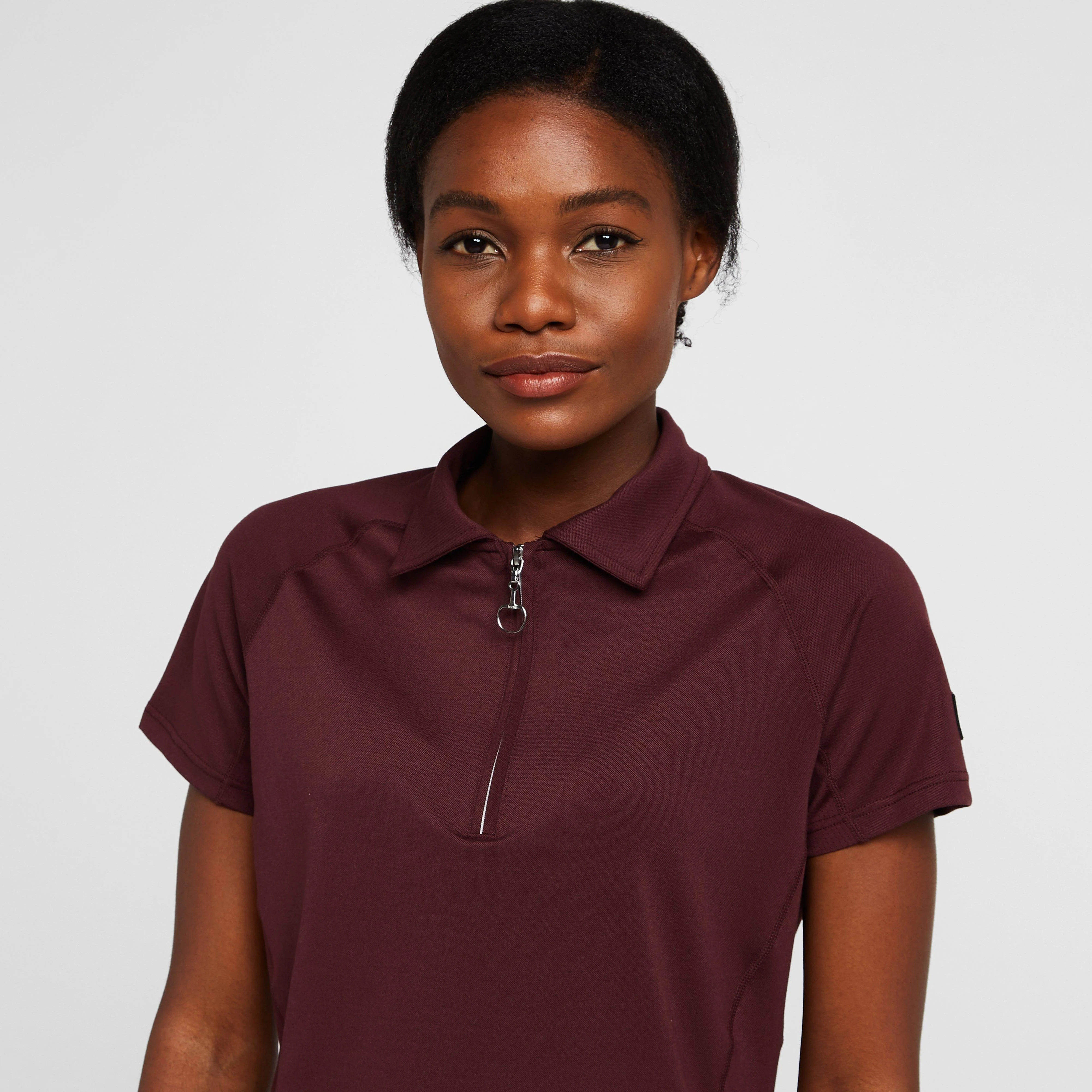 Womens Tiana Pique Short Sleeve Polo Shirt Burgundy Red Mahogany - Image 4