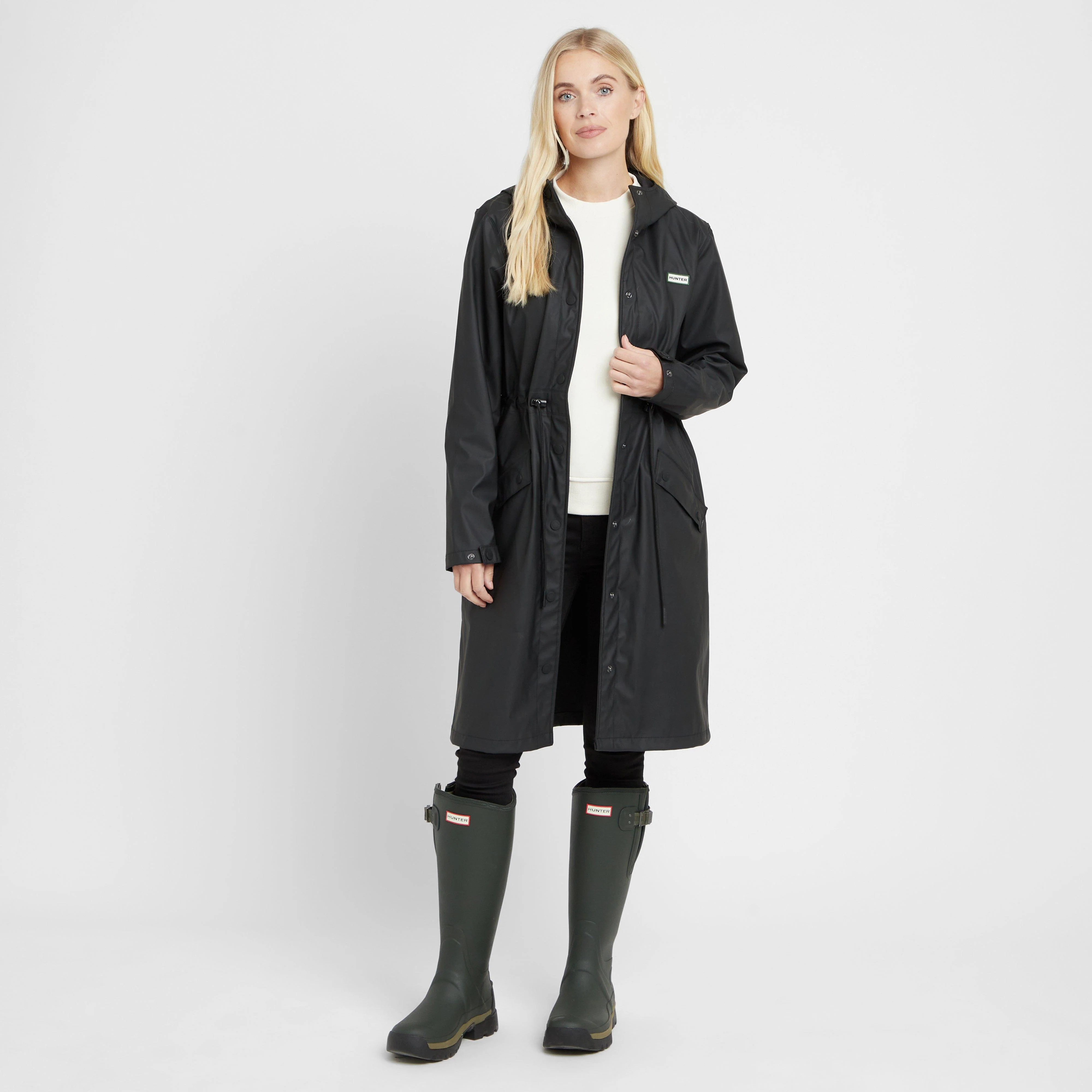 Green Label Womens Maidens Long Wind Breaker Black - Image 3