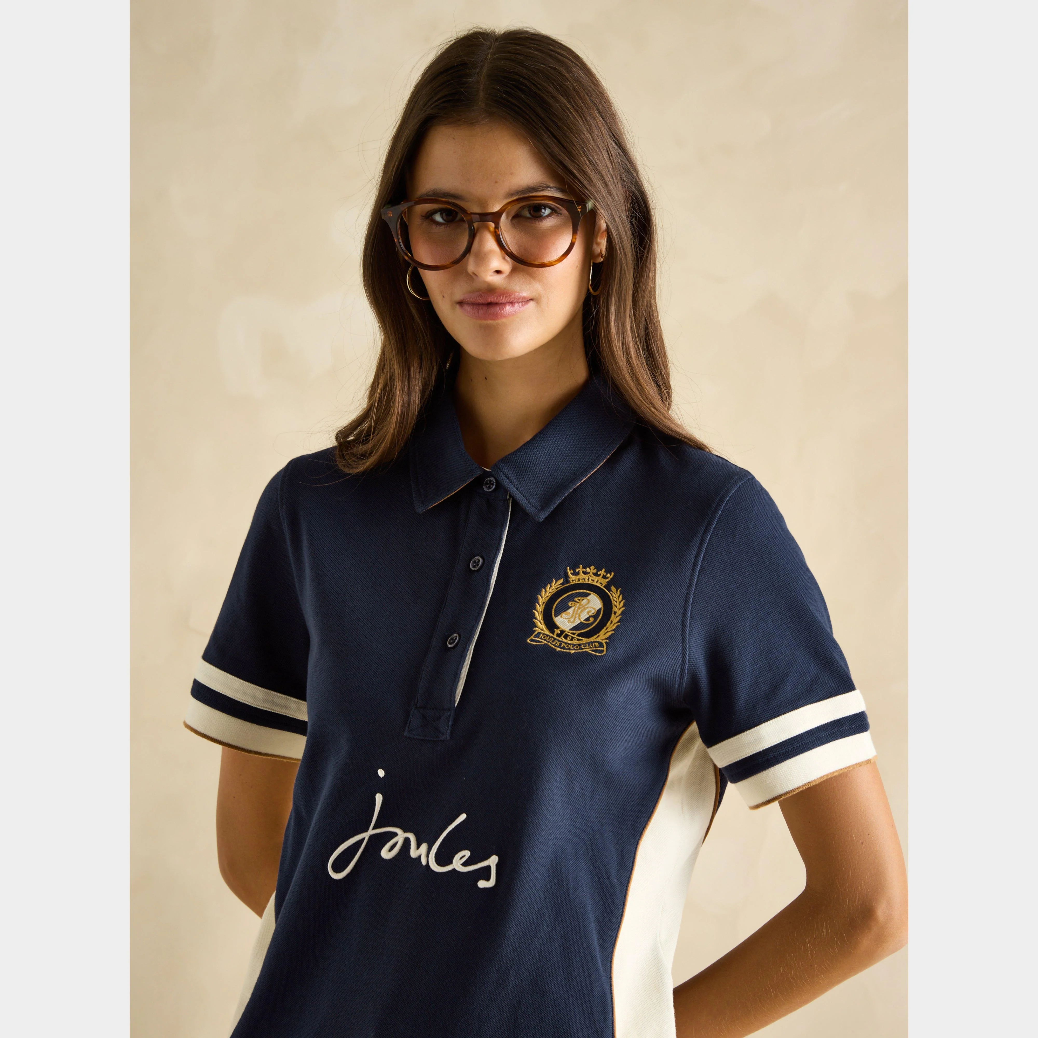 Womens Beaufort Short Sleeve Cotton Polo Shirt Navy - Image 3