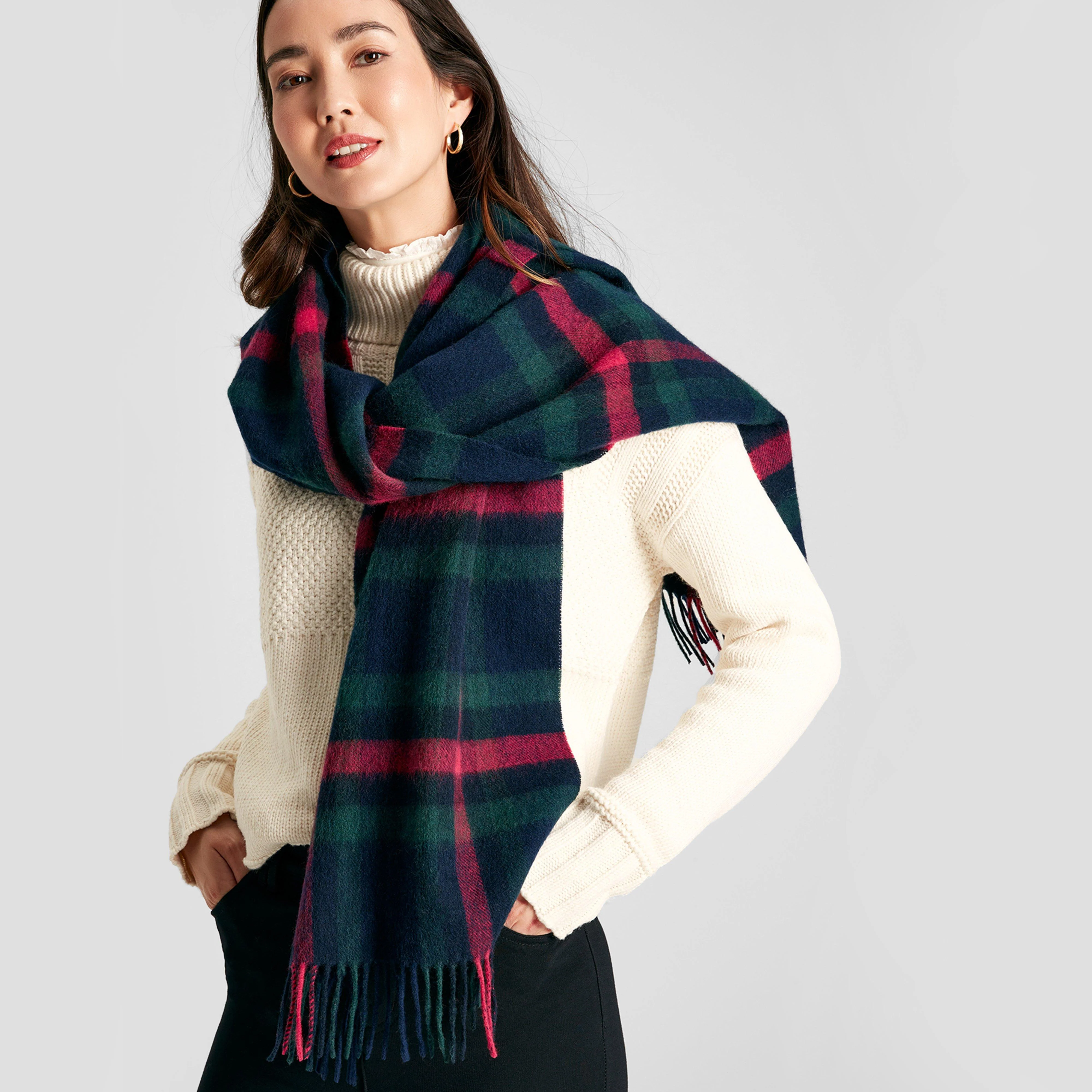Womens Langtree Scarf Navy Pink Check - Image 2