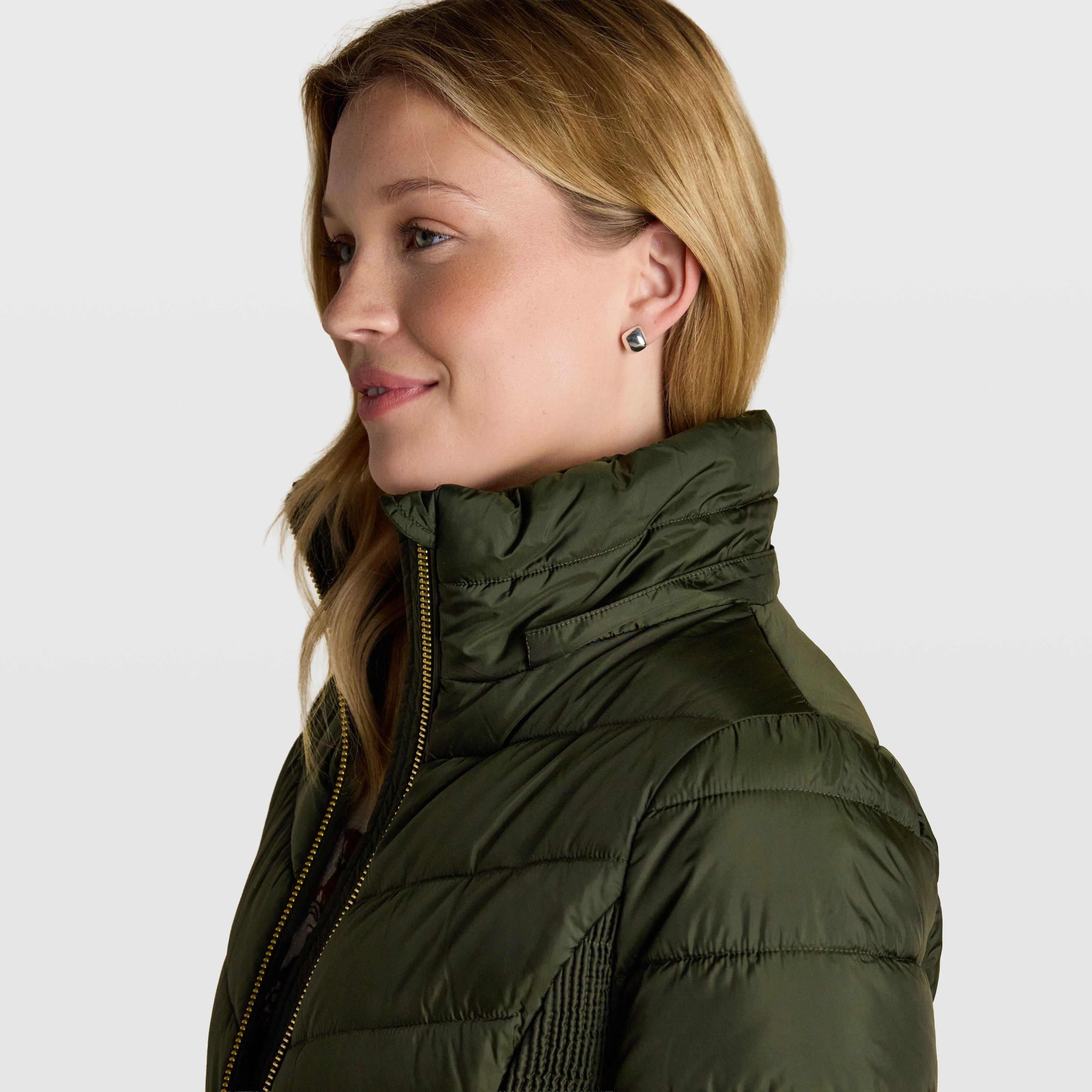 Womens Pembury Showerproof Longline Padded Coat With Hood Khaki - Image 6