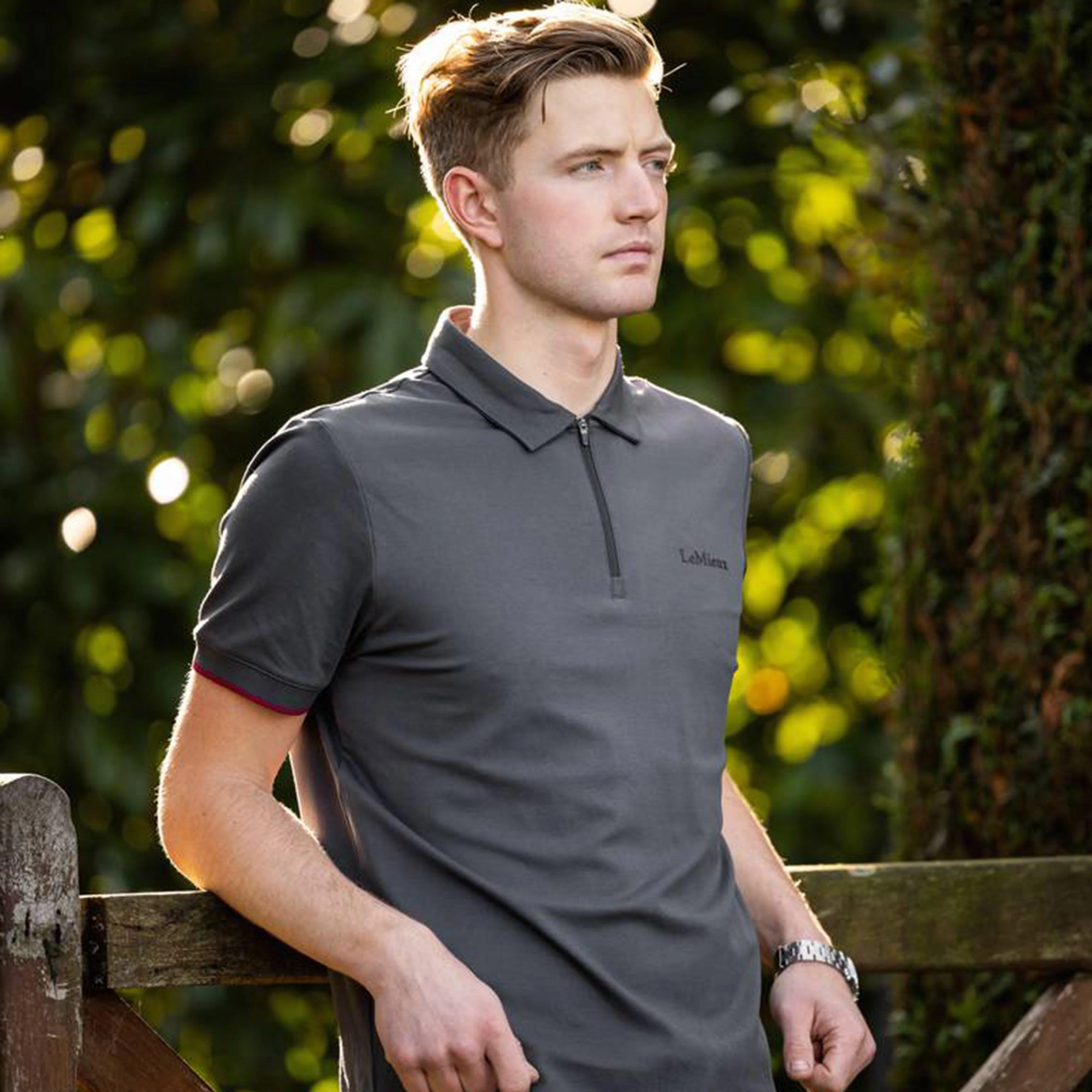 Mens Elite Zip Polo Shirt Charcoal - Image 7