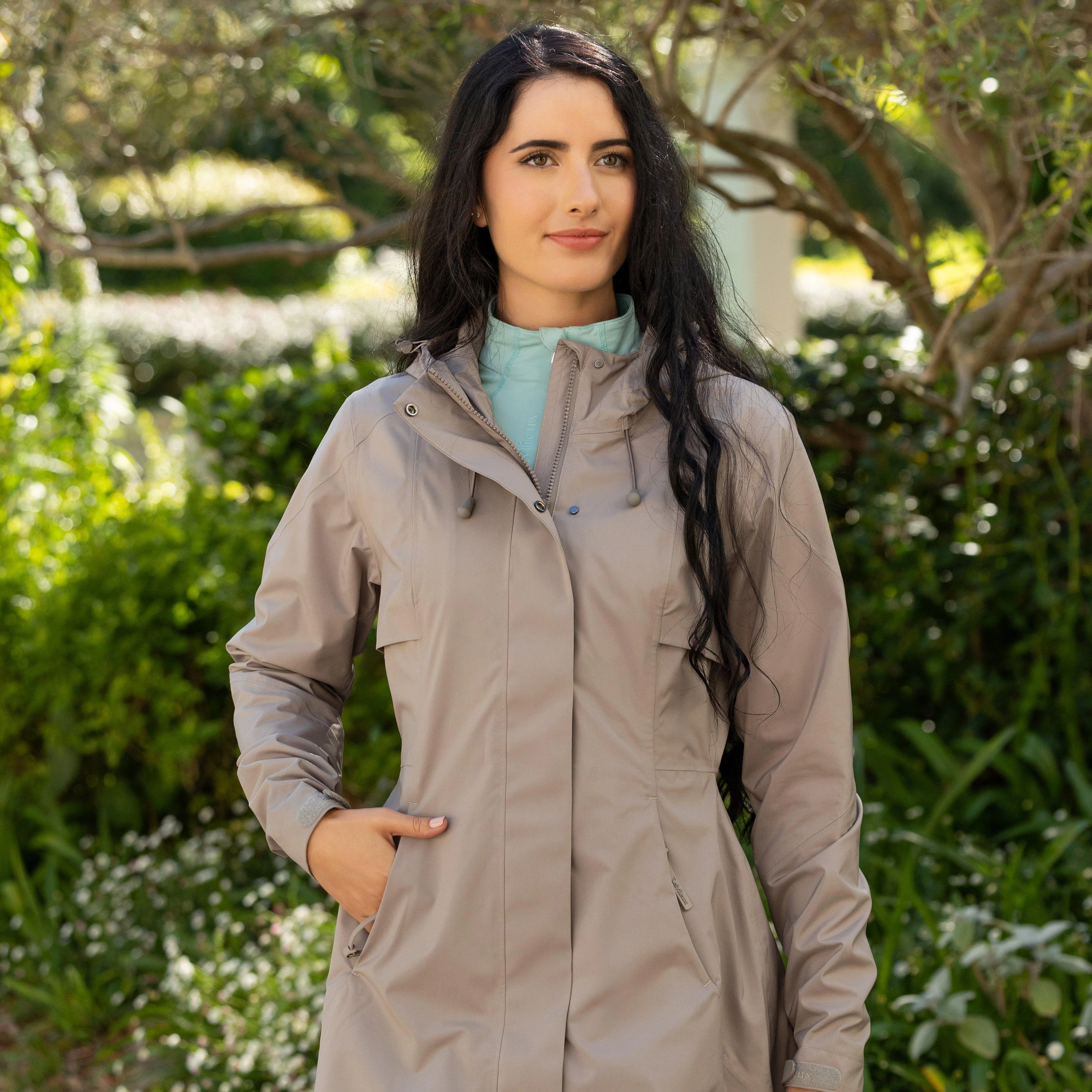 Womens Grace Long Rain Jacket Pecan - Image 6