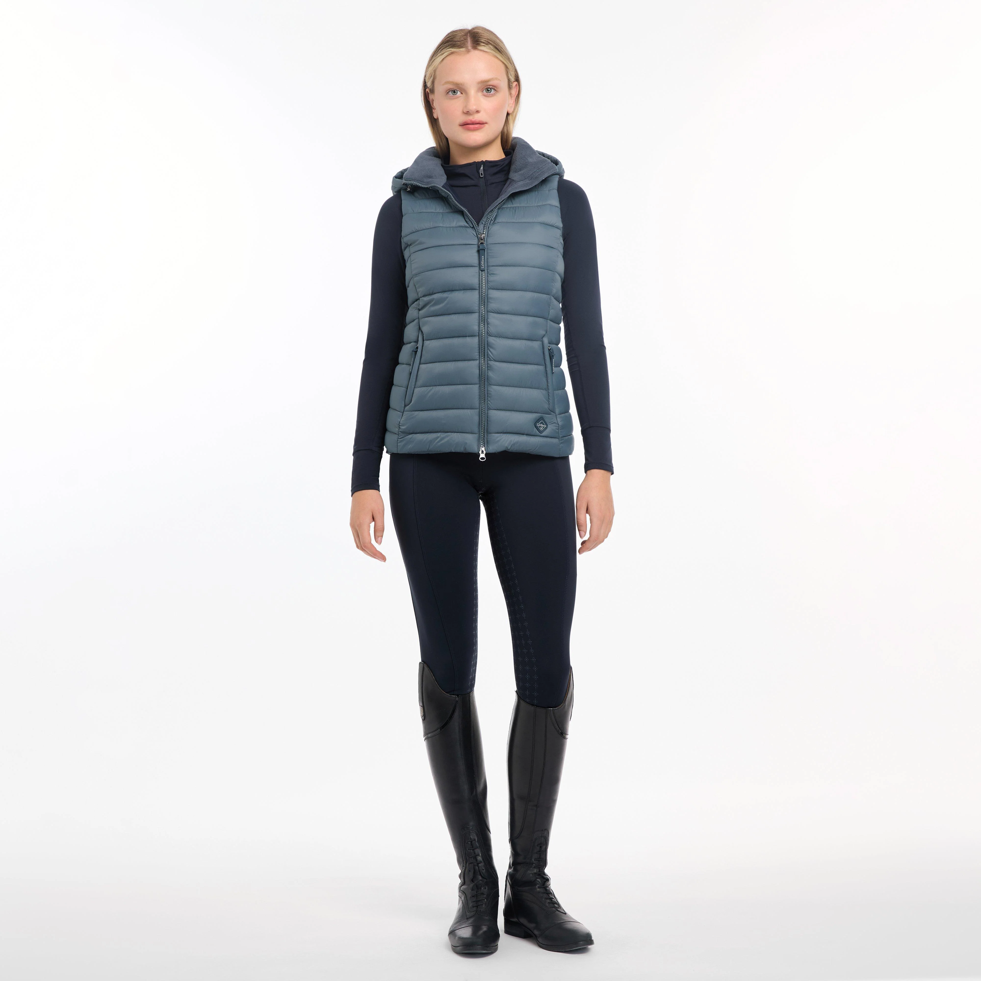 Womens Tilly Hooded Puffer Gilet Petrol - Image 3