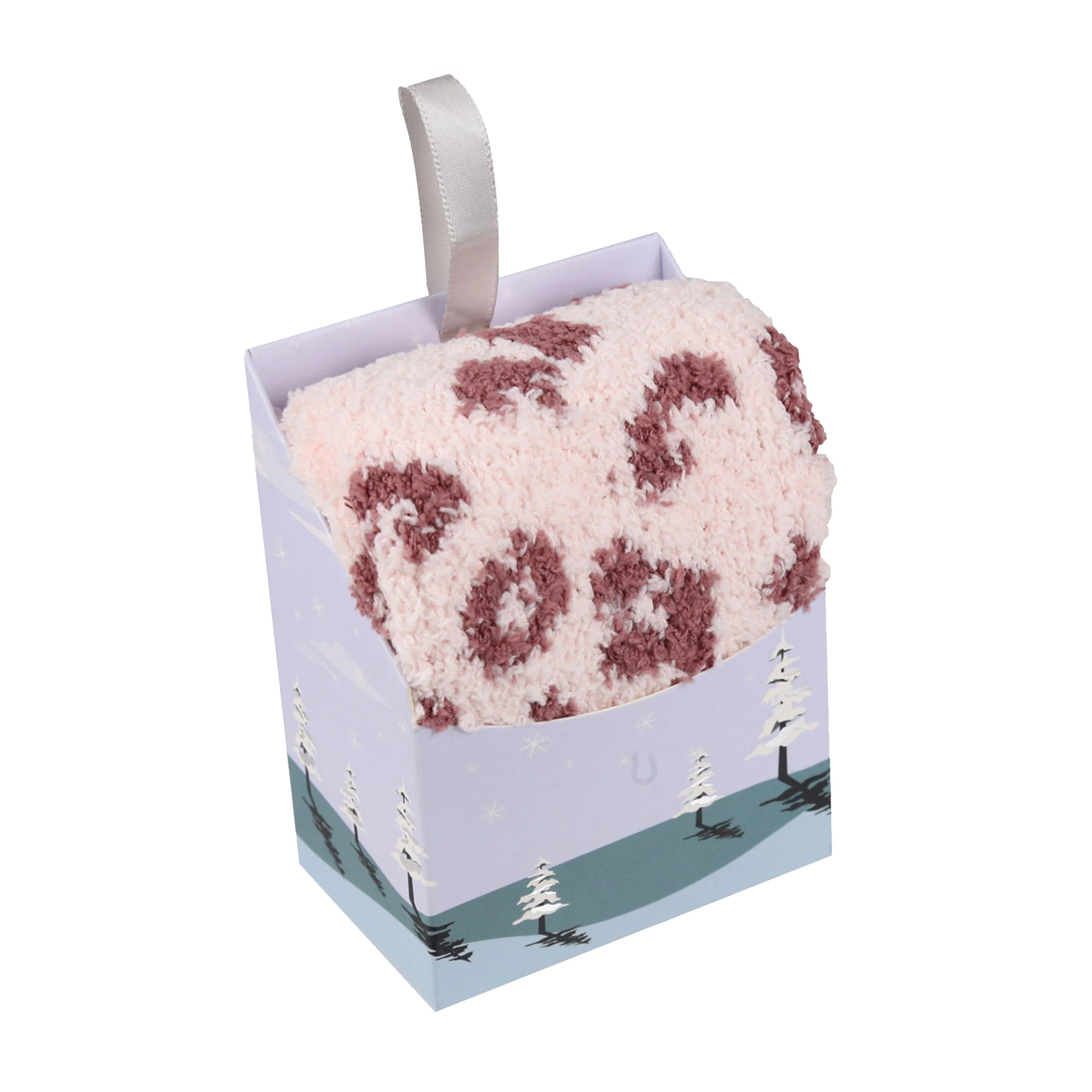 Womens Fluffy Hanging Socks Pink Leopard Print - Image 3