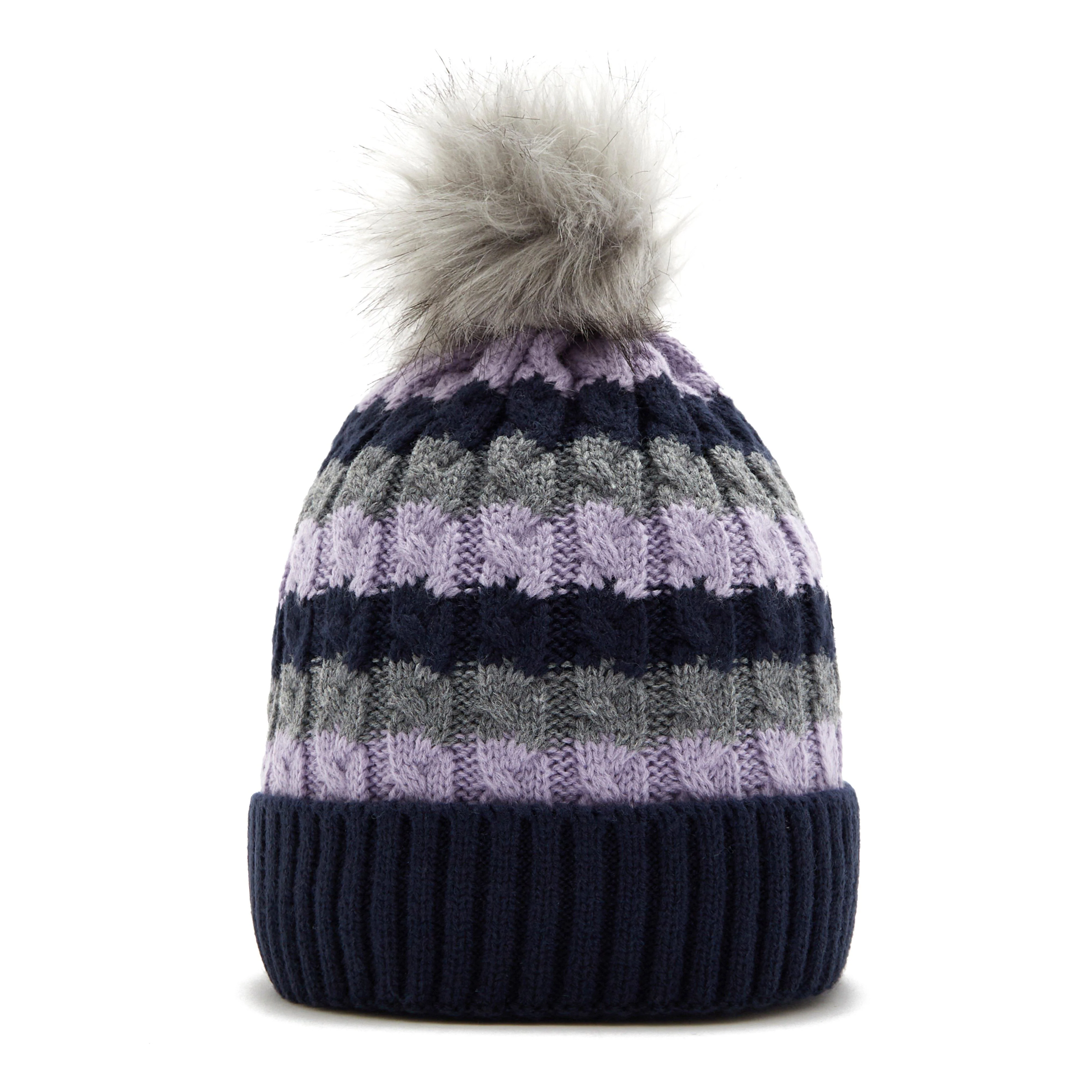 Womens Waterproof Knit Pom Pom Hat Navy/Lilac/Grey - Image 4