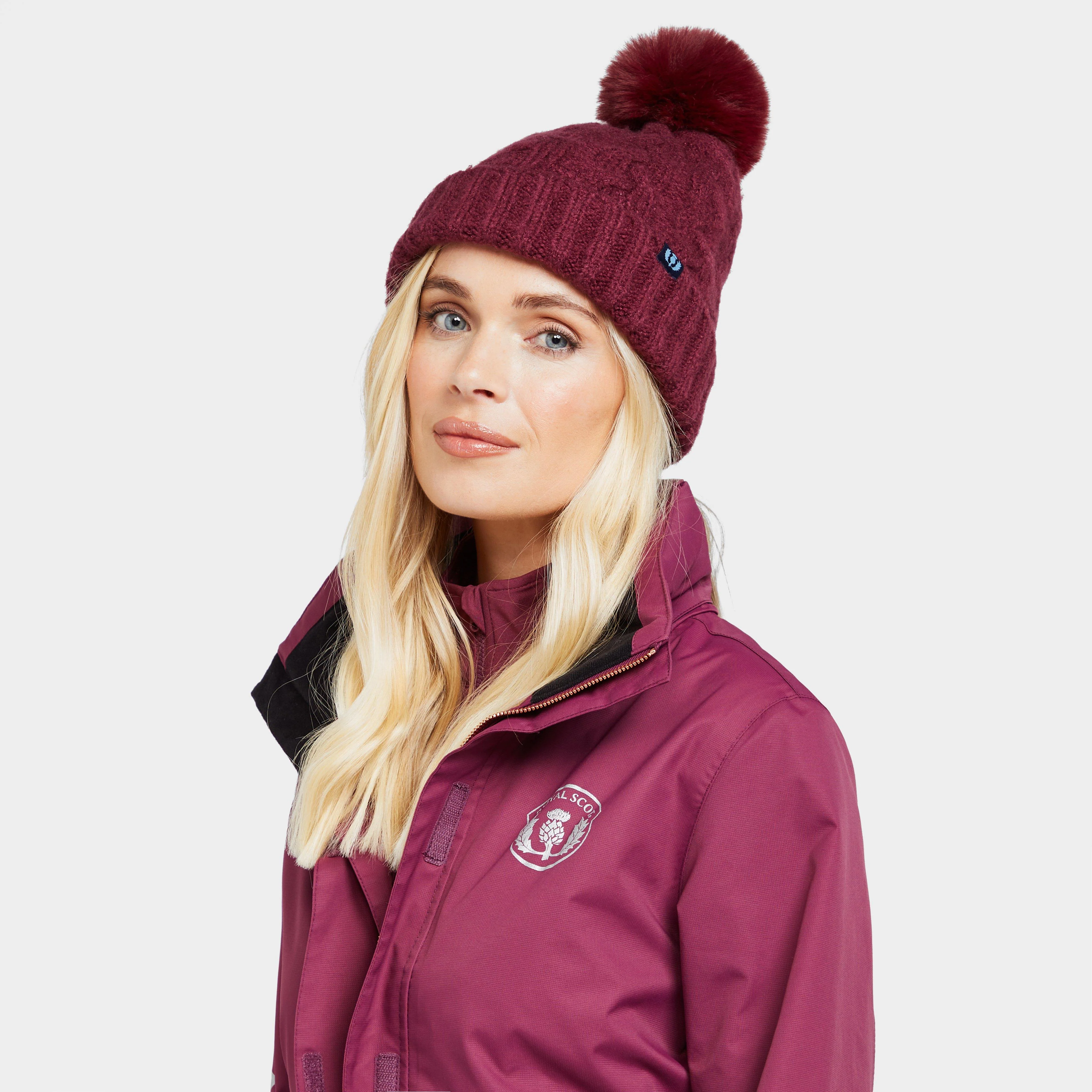 Adults Chunky Knit Bobble Hat Wine - Image 2