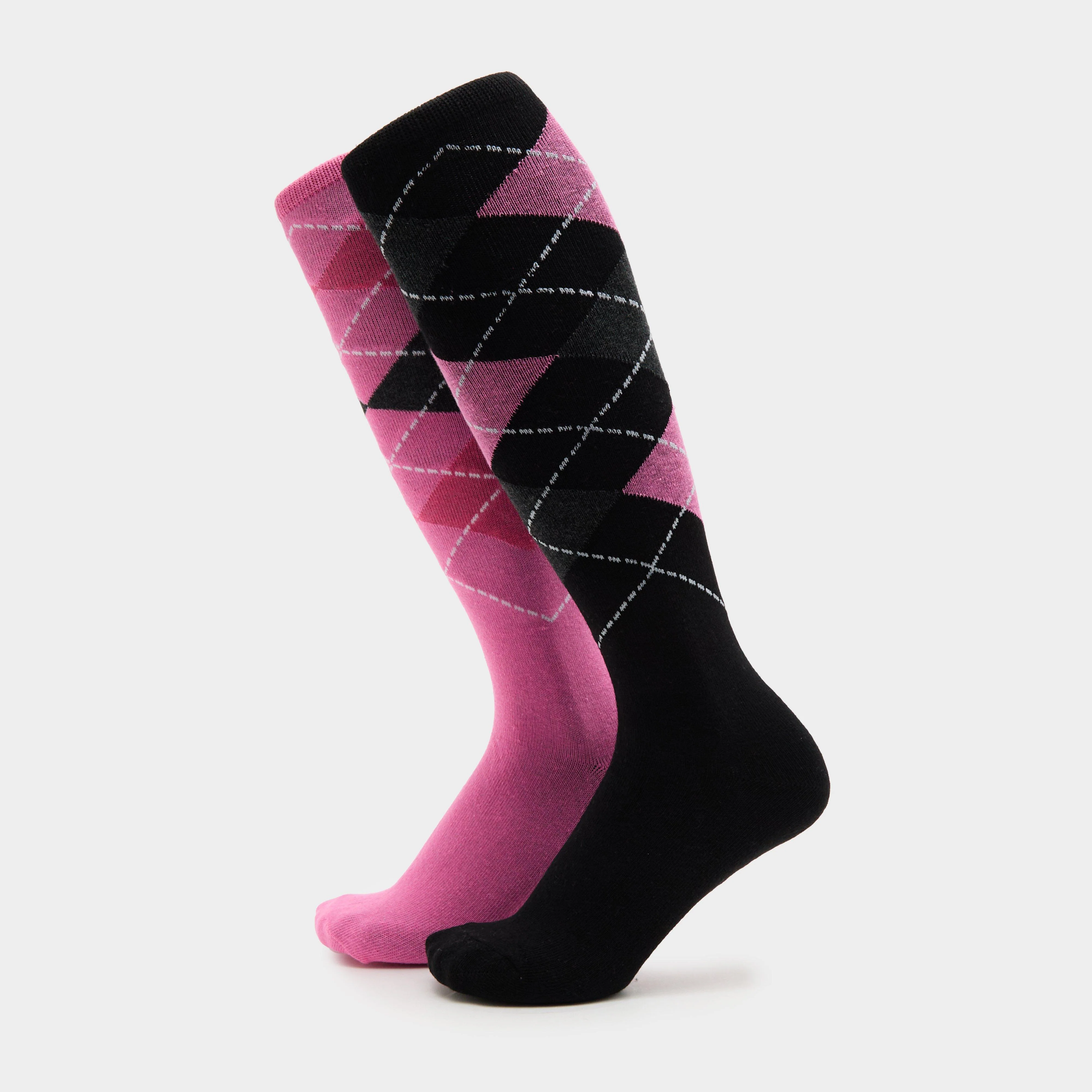 Kids Equestrian Argyle 2 Pack Socks Black/Pink - Image 3