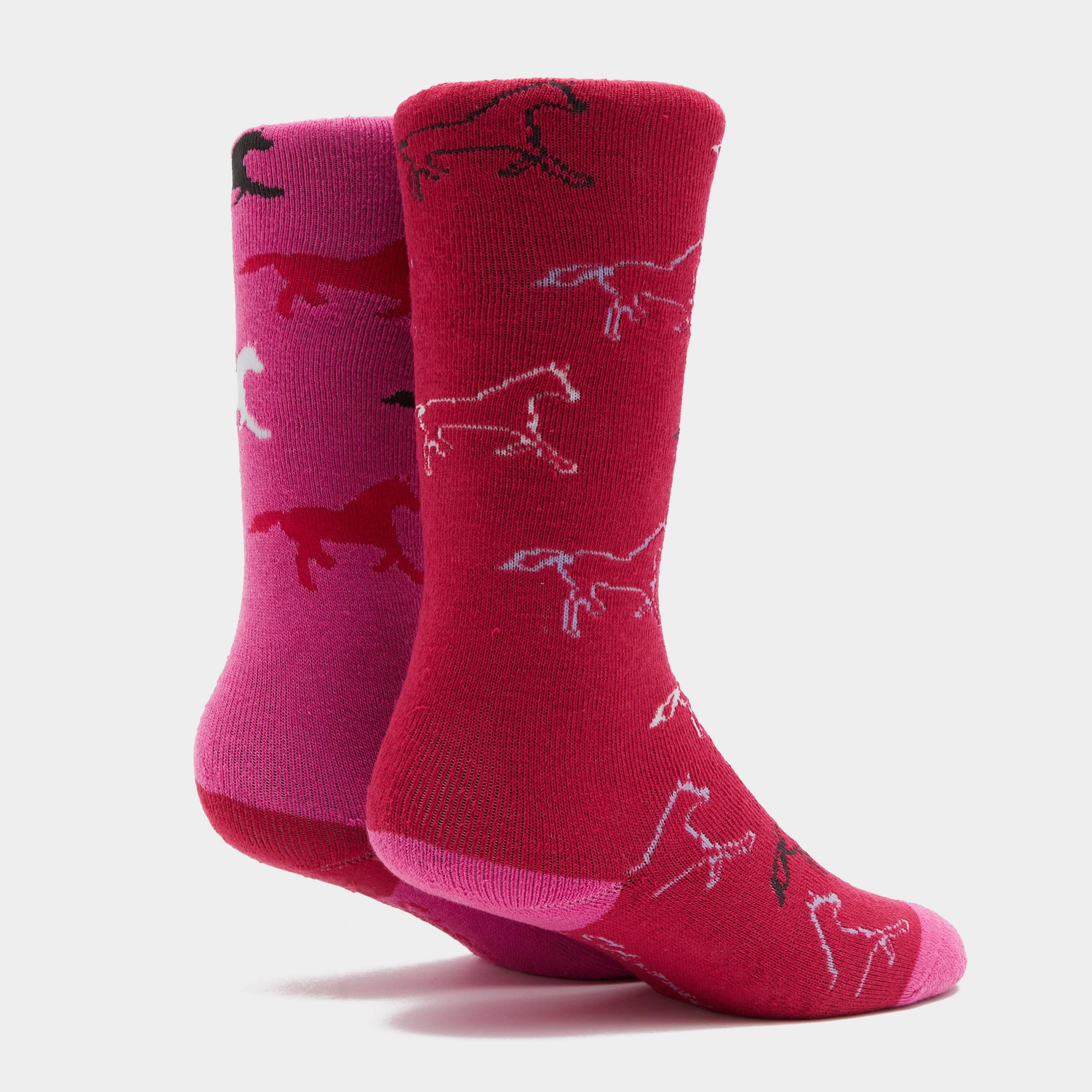 Kids Equestrian Midweight Horseshoe Socks Cerise/Pink - Image 3