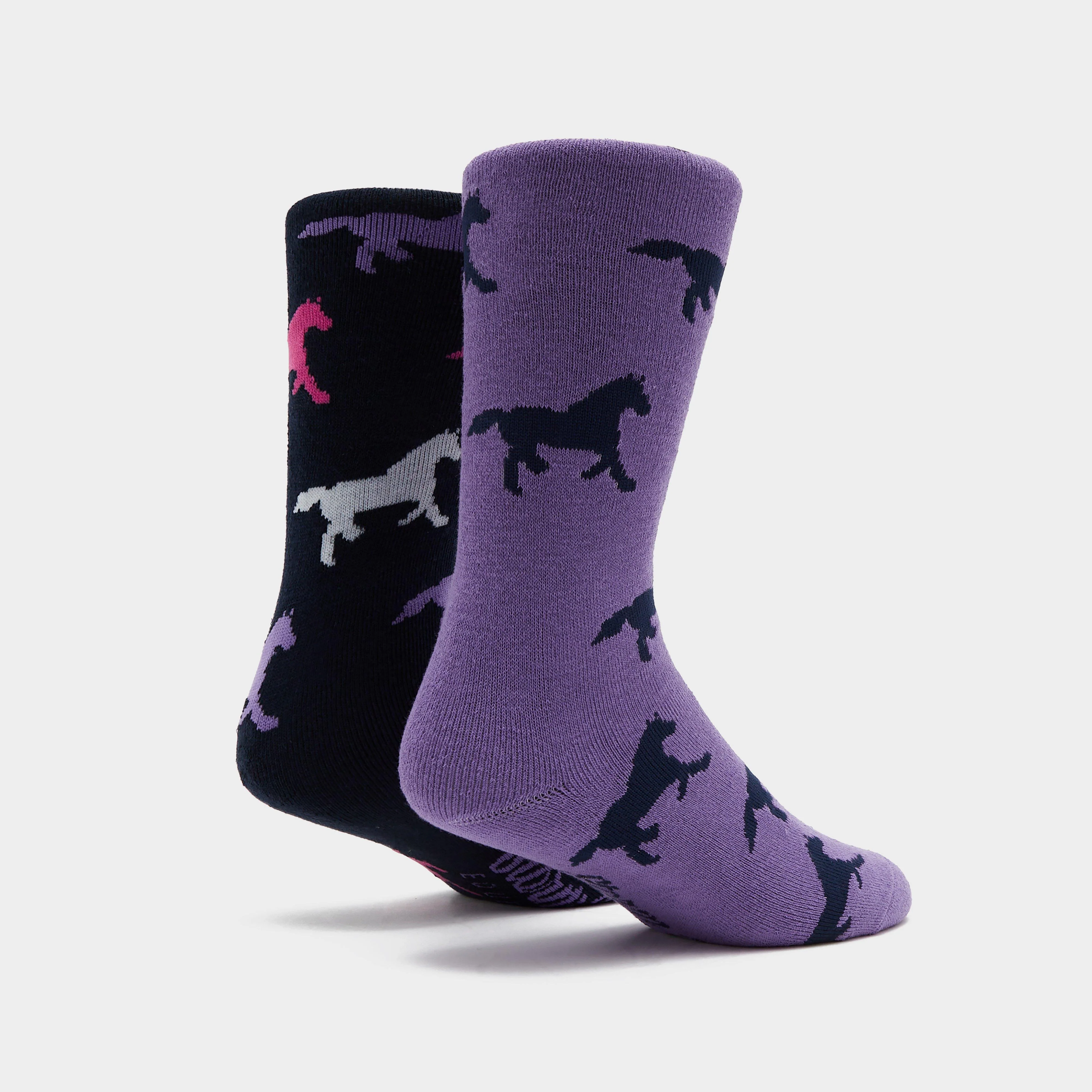 Kids Equestrian Midweight Horseshoe Socks Navy/Lilac - Image 3