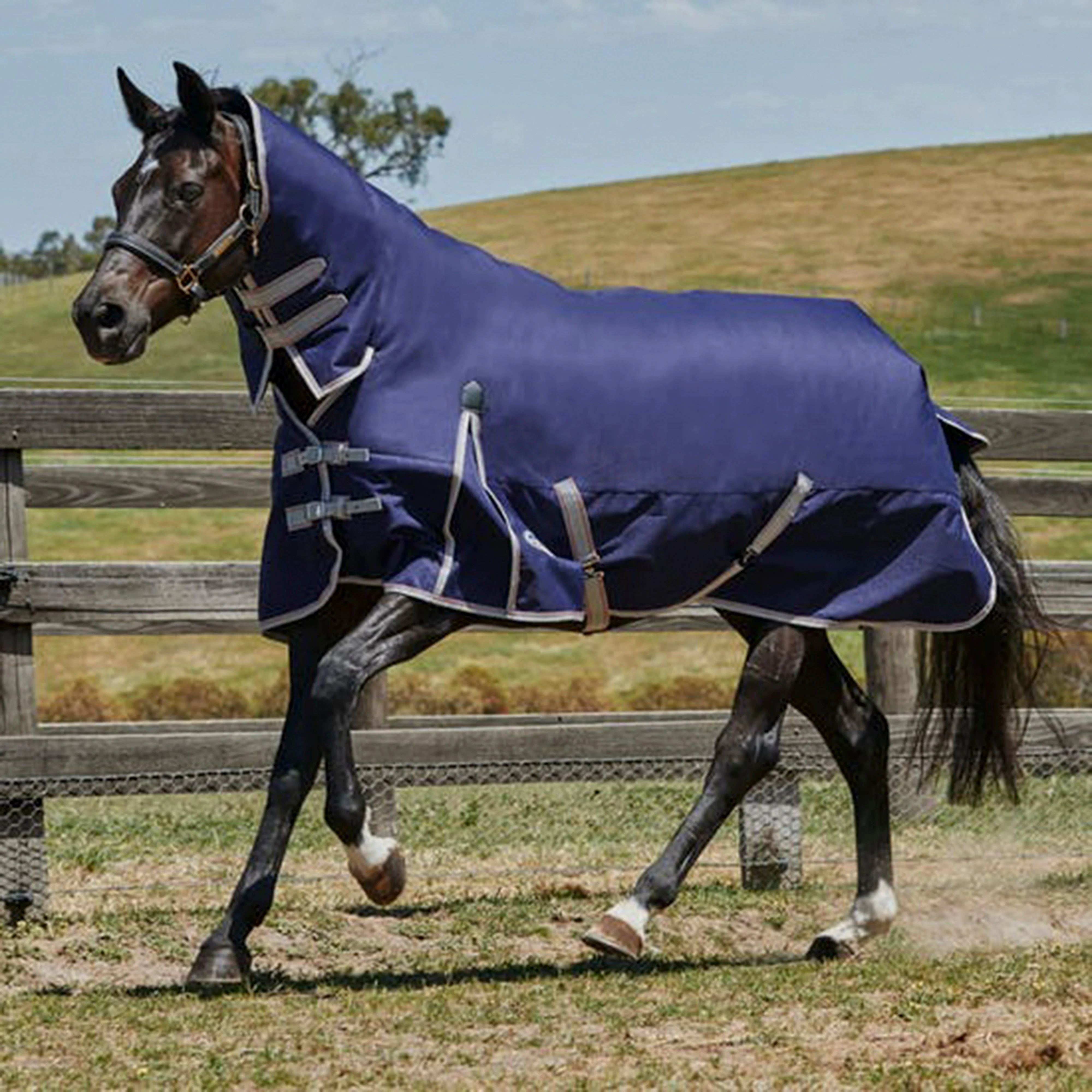 ComFiTec Essential 220g Medium Weight Combo Neck Turnout Rug Navy/Silver/Red - Image 9
