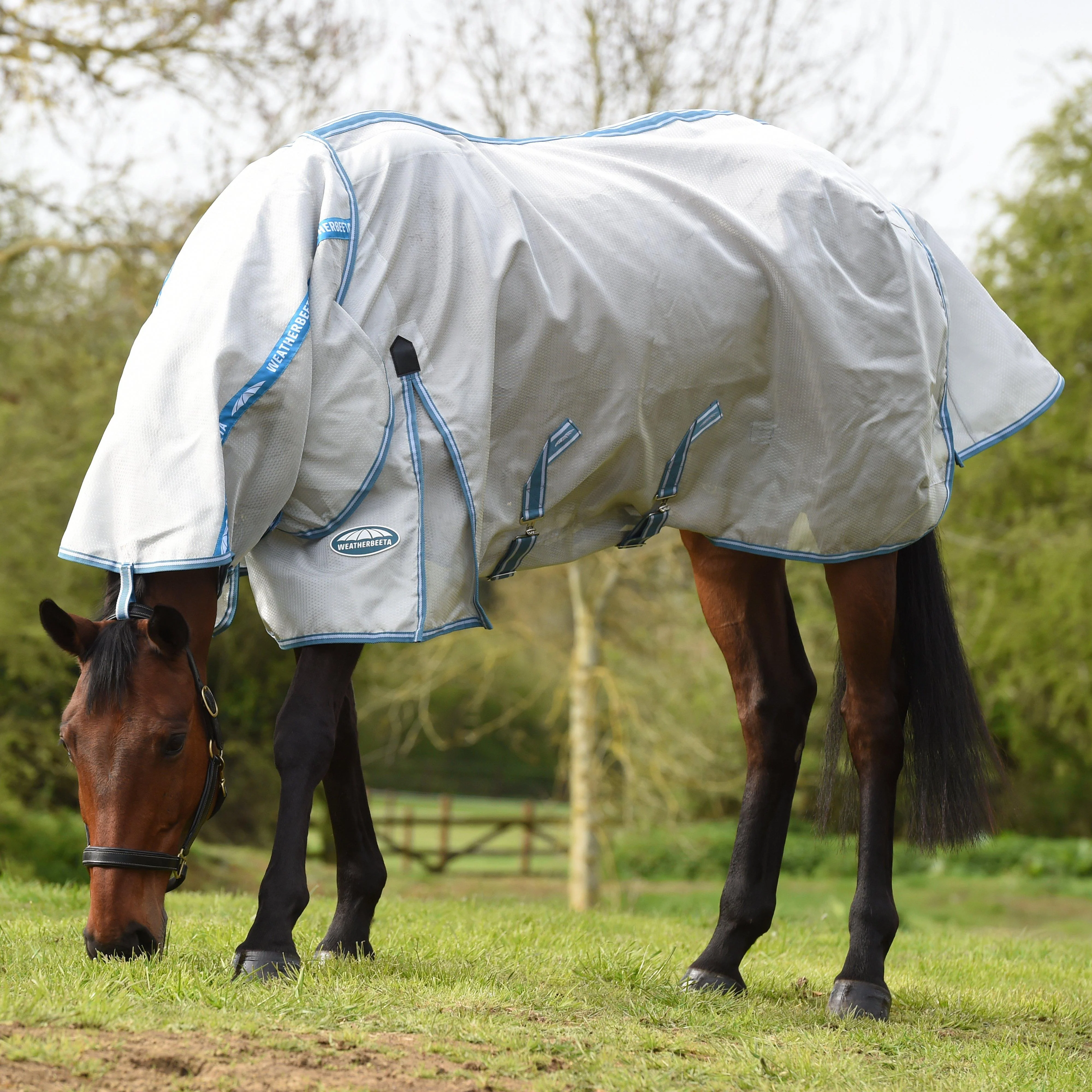 ComFiTec Hexi Shield Combo Neck Fly Rug Silver/Teal Blue - Image 2